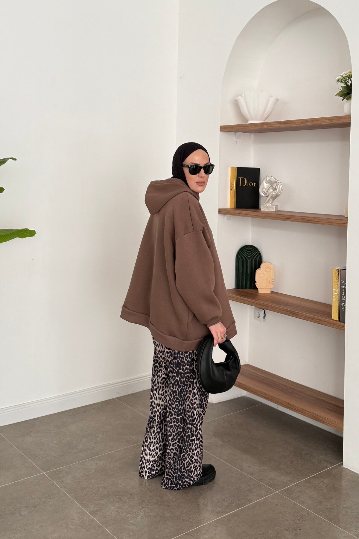 Oversize Üç İplik Sweat Kahve