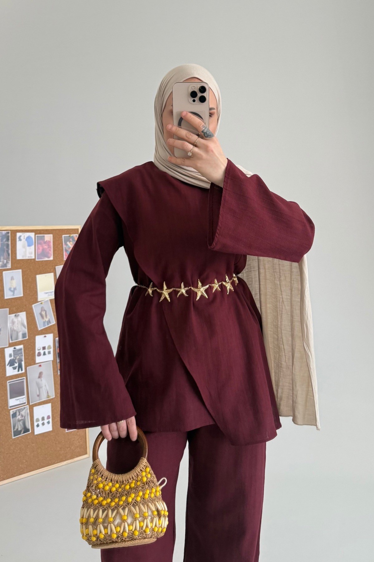 Asimetrik Ham Keten Takım Bordo