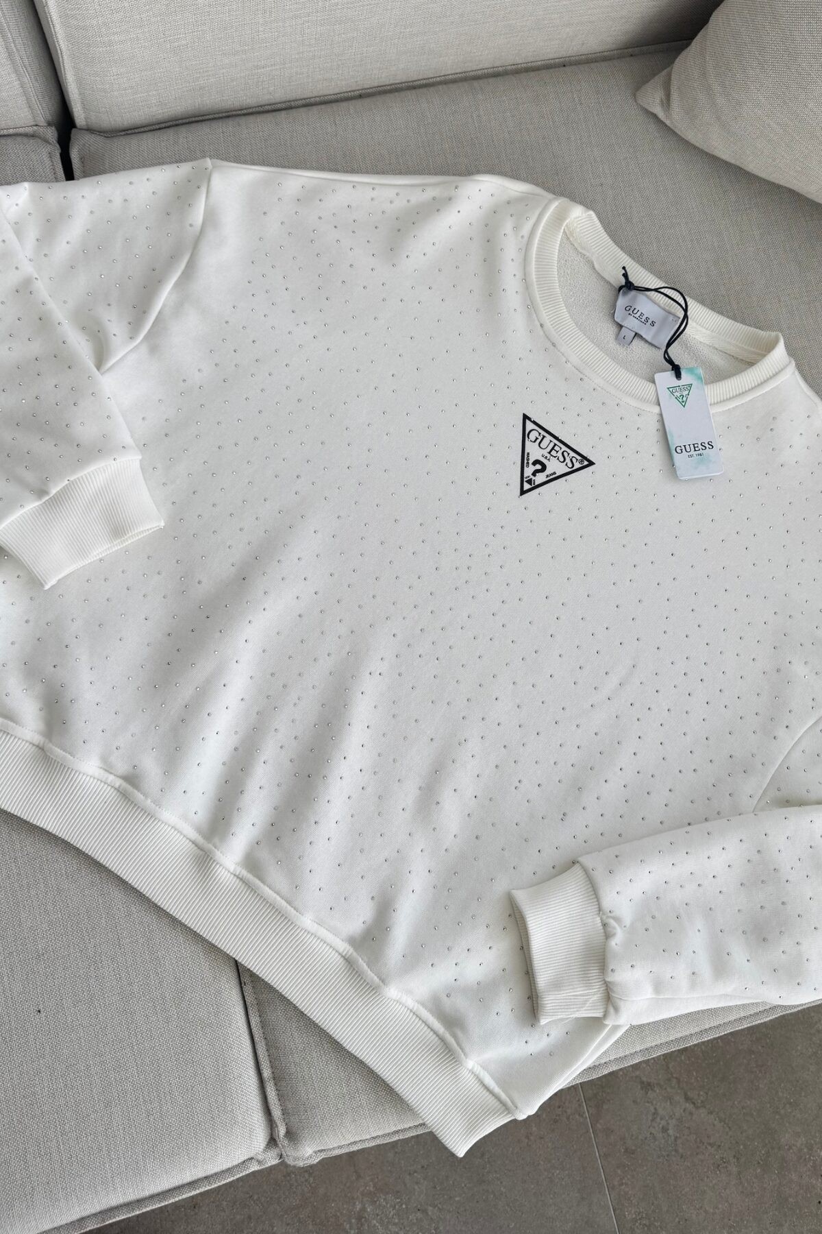 Guess Full Taşlı Sweat Beyaz