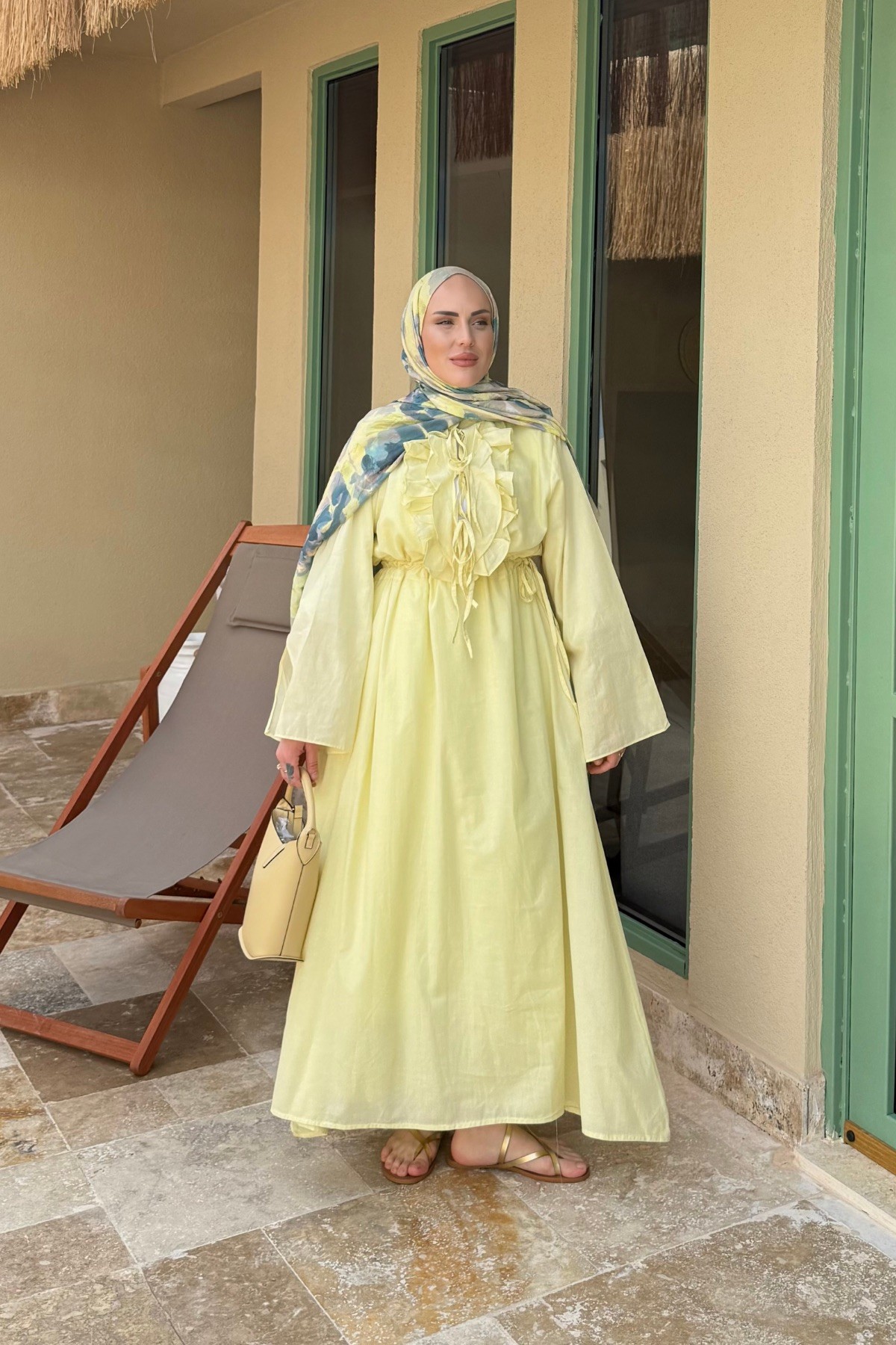 Hm Model Fırfırlı Elbise Sarı