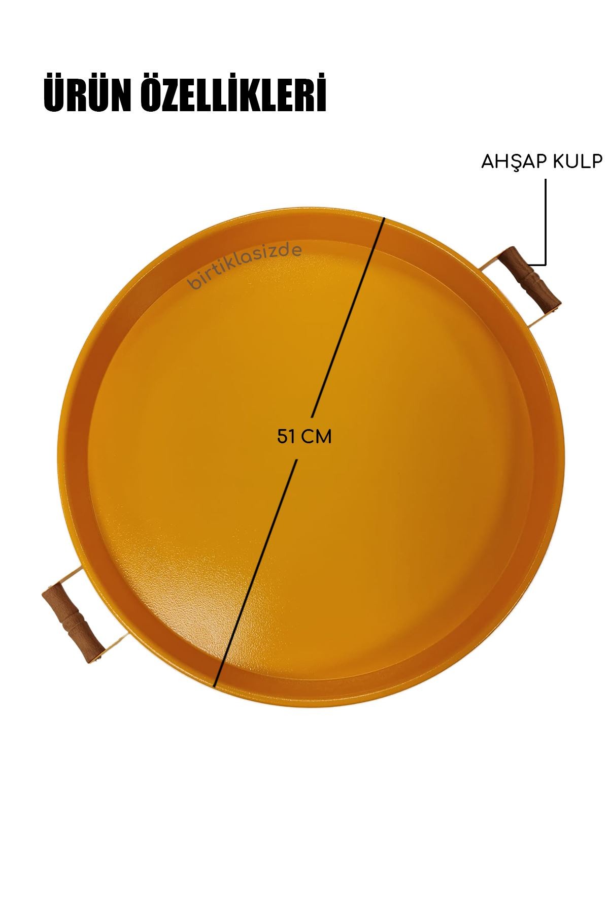 51 CM Sarı 37 CM Siyah 2 Li Metal Yuvarlak Tepsi Sunum Tepsis .