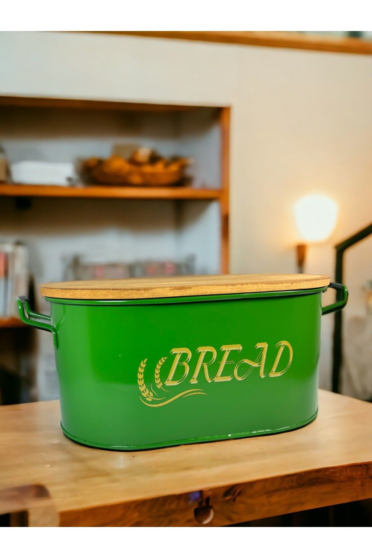 Metal Ekmeklik Ahşap Kesme Tahtalı, Breadbox