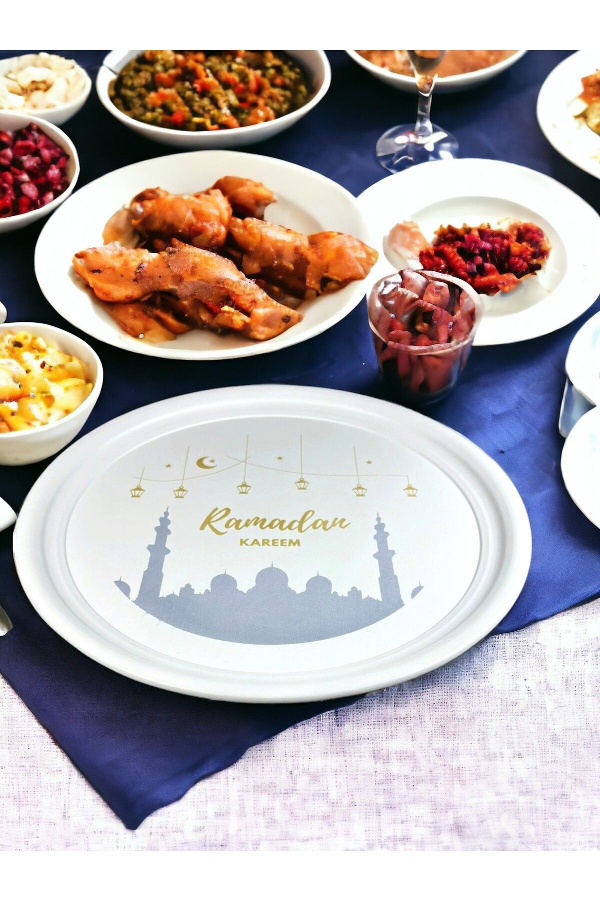 37 Cm Kulpsuz Metal Tepsi Çay Tepsisi Sunum Tepsisi Ramadan