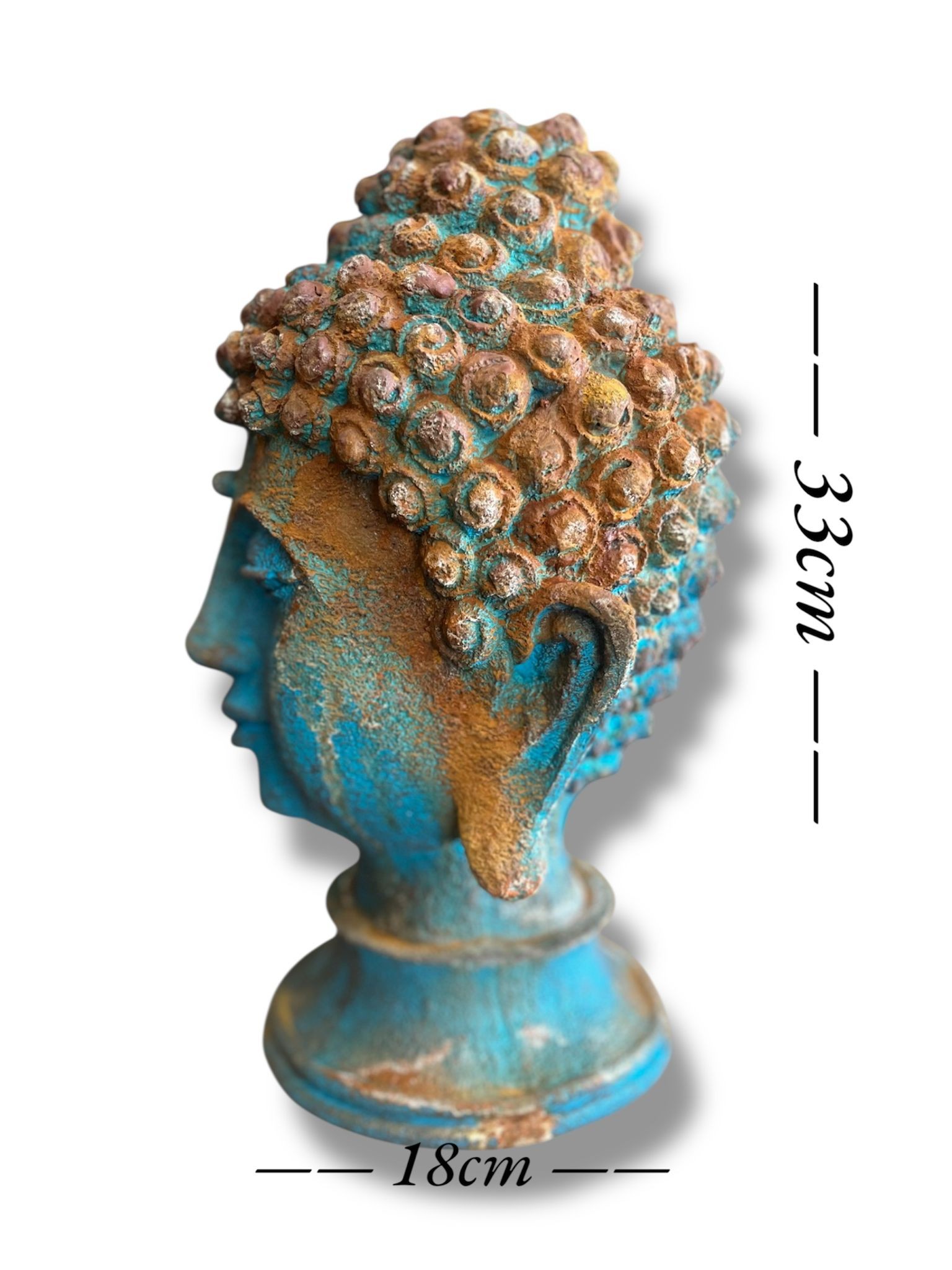 PASLANMIŞ TURKUVAZ BUDDHA 33CM