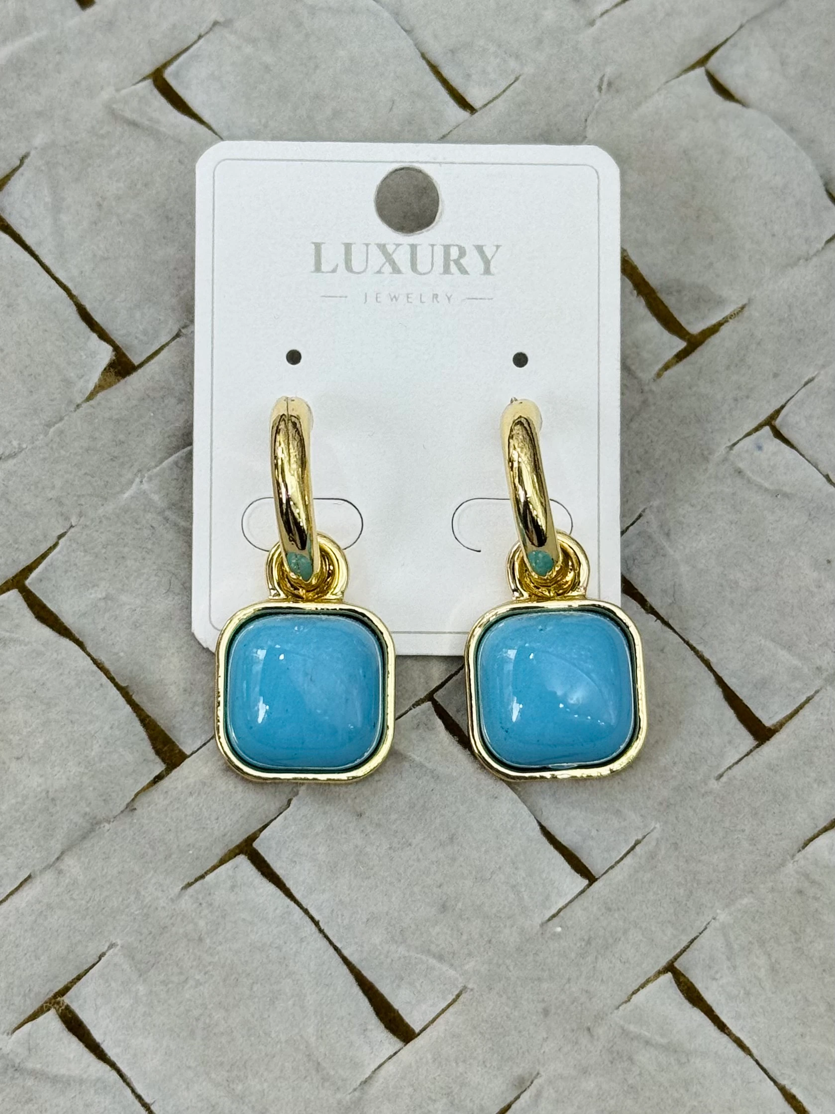 Özel Seri Mavi Kare Küpe