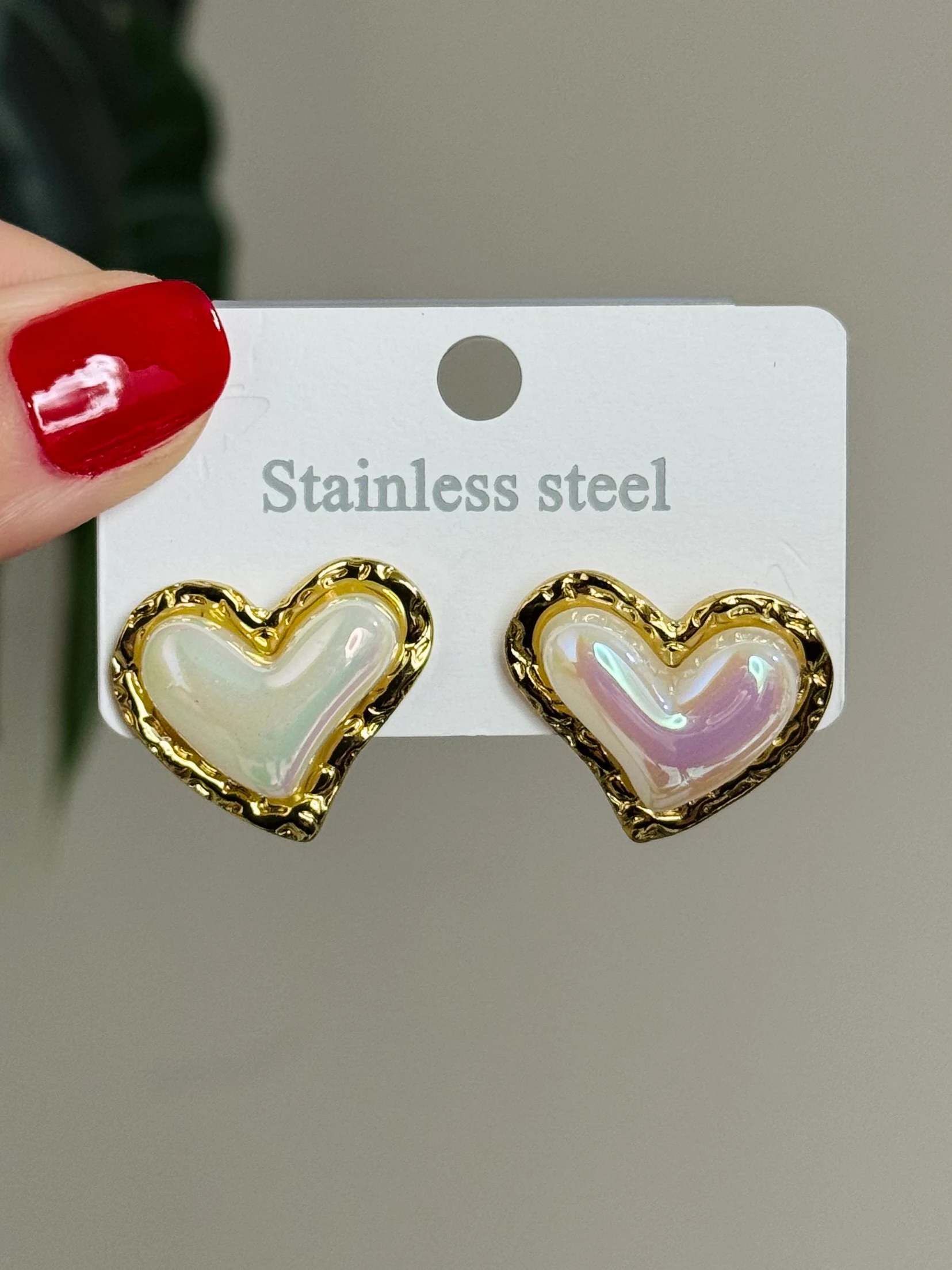 Çelik Sedefli Kalp Küpe