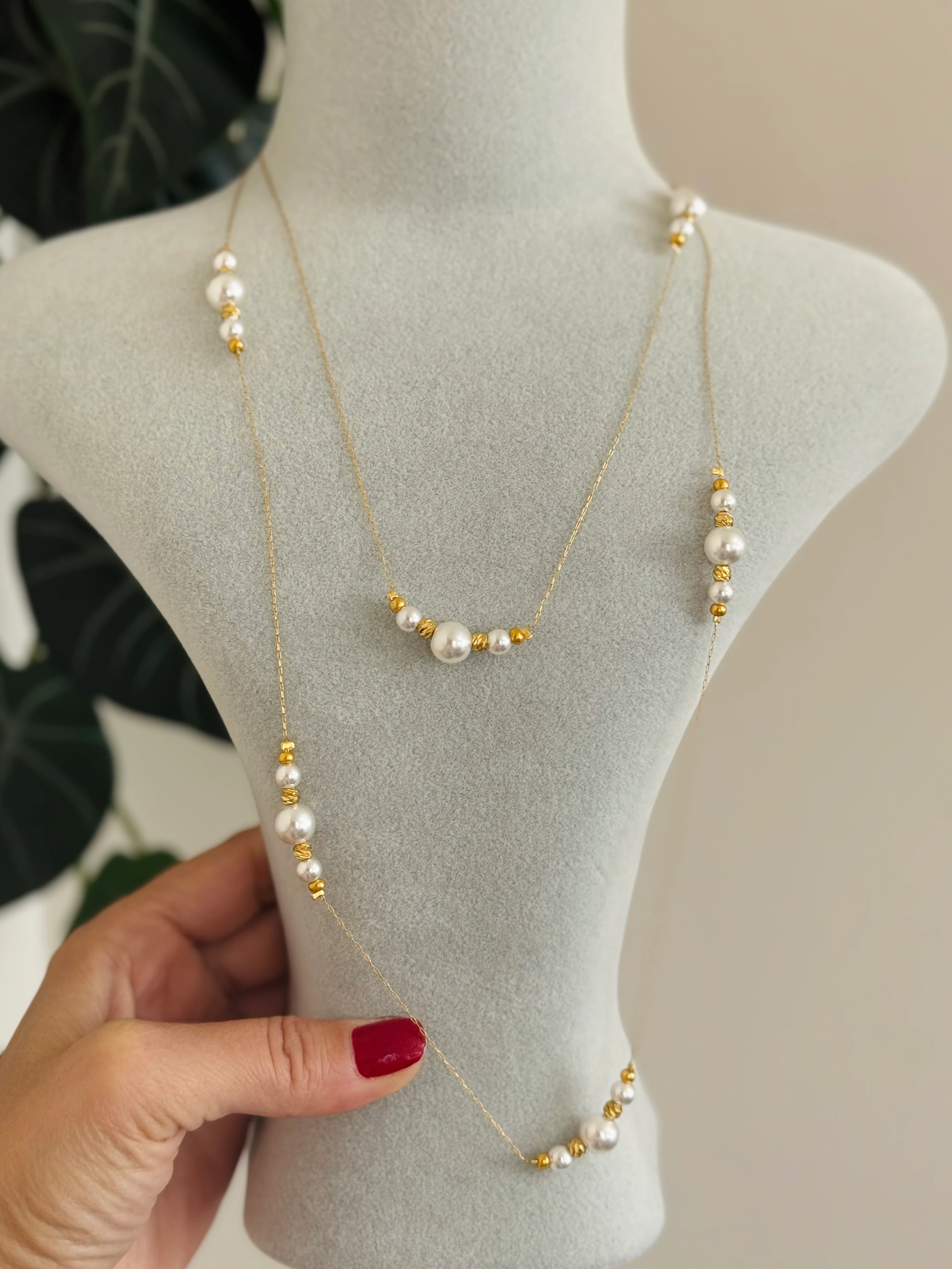 Çelik 100 cm İnci Detay Kolye