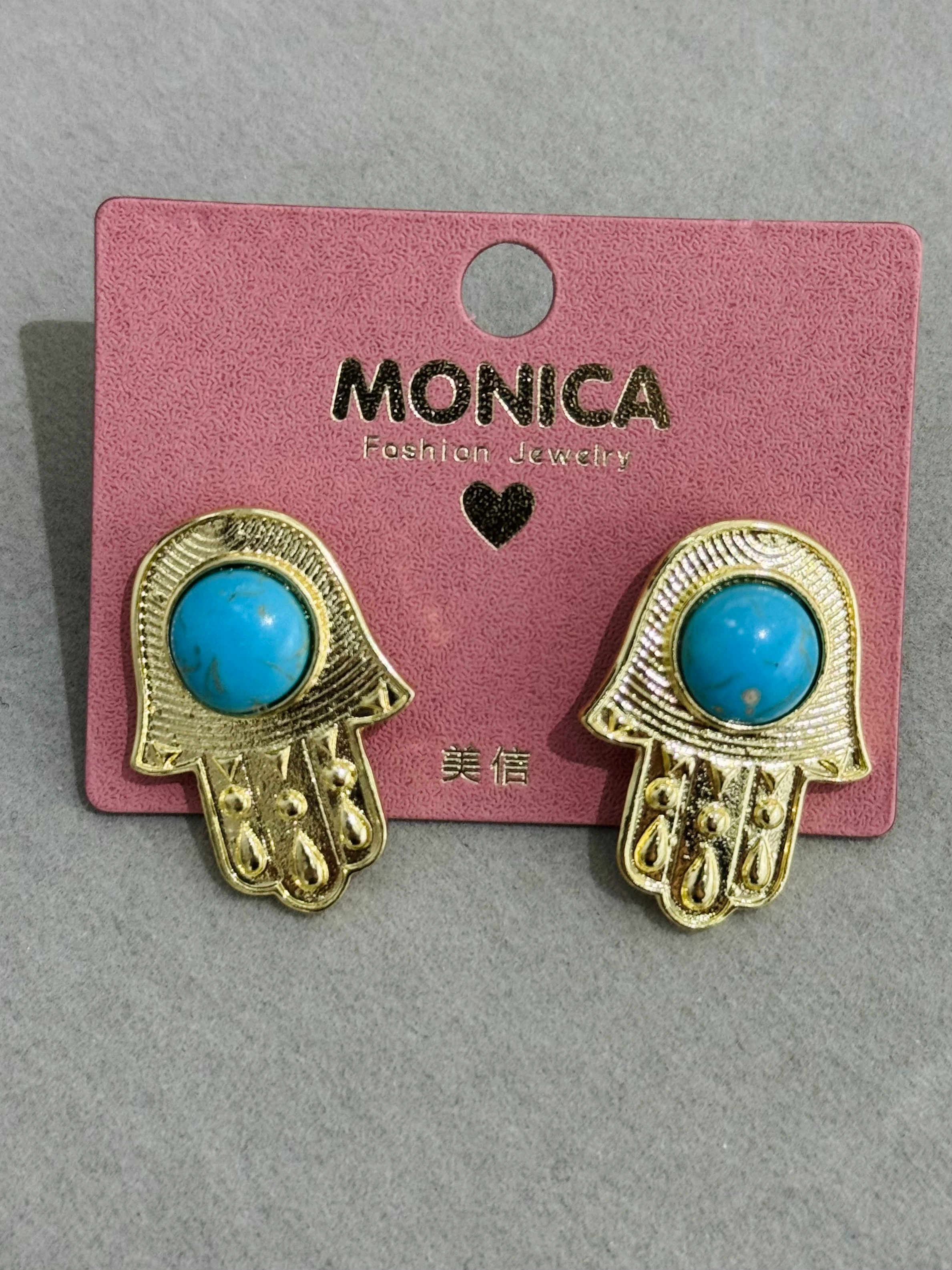 Altın Kaplama Fatma Ana Eli Firuze Küpe