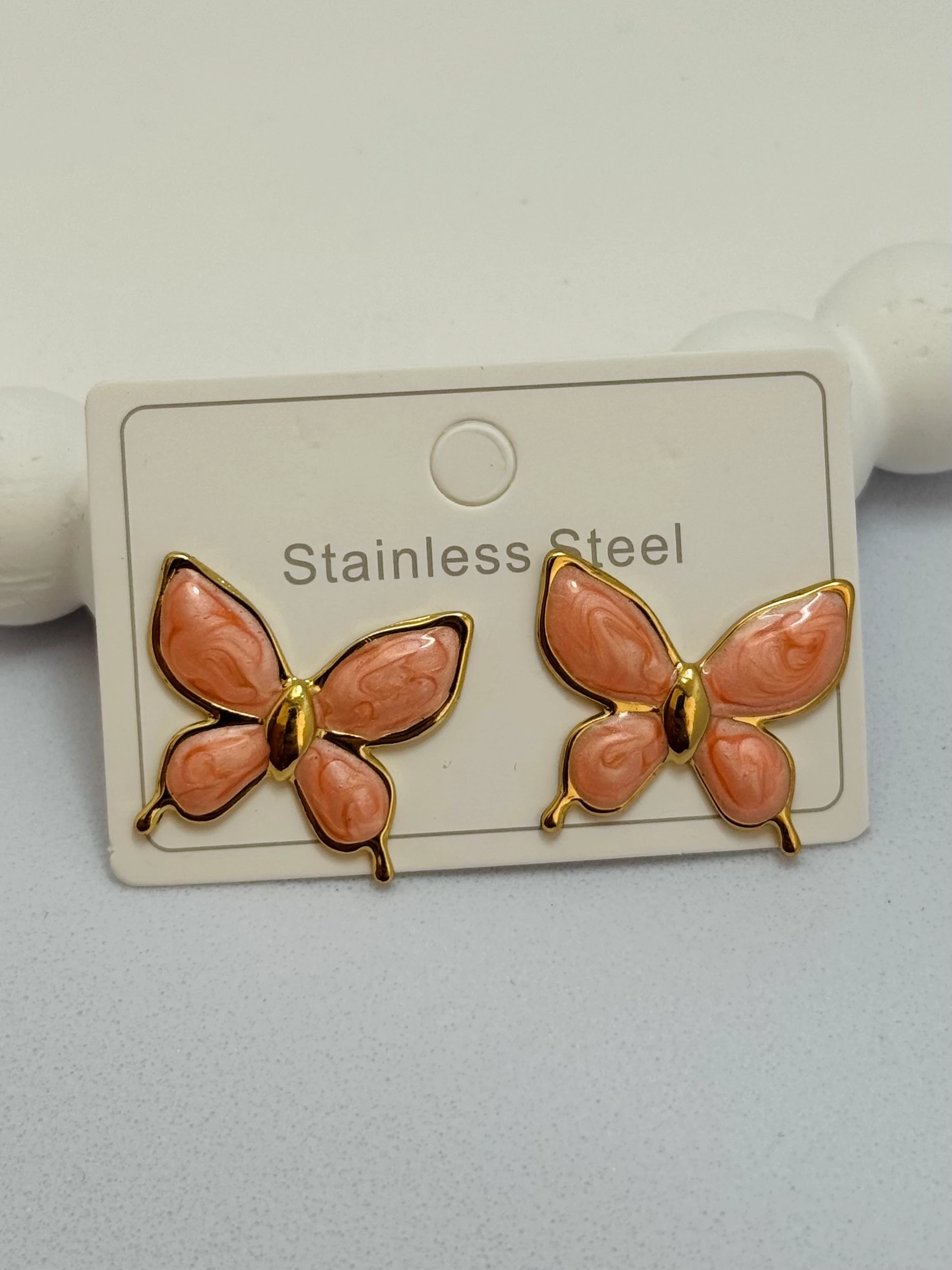 Çelik Turuncu Kelebek Küpe