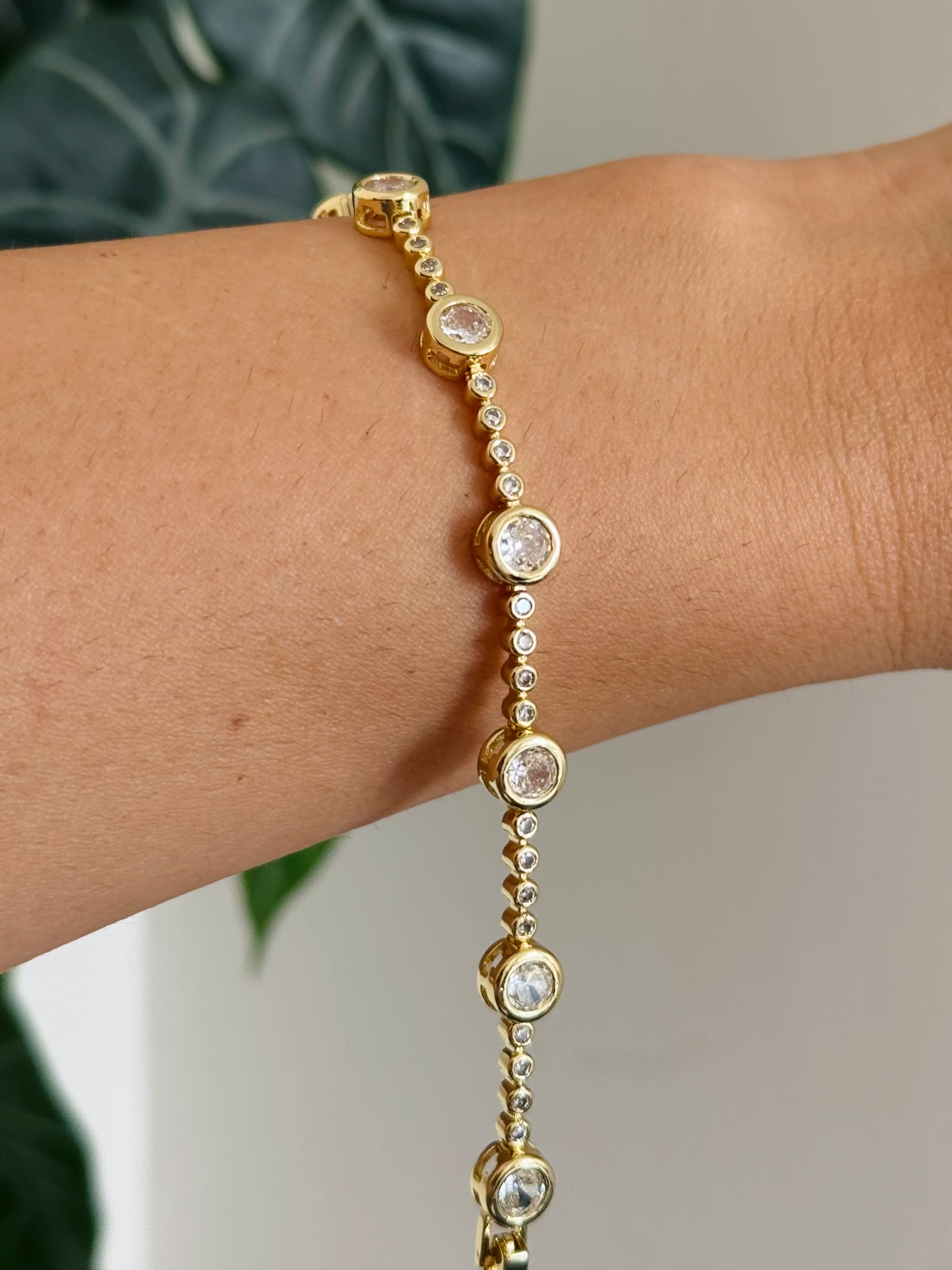 Altın Kaplama 14K Oval Taşlı Bileklik