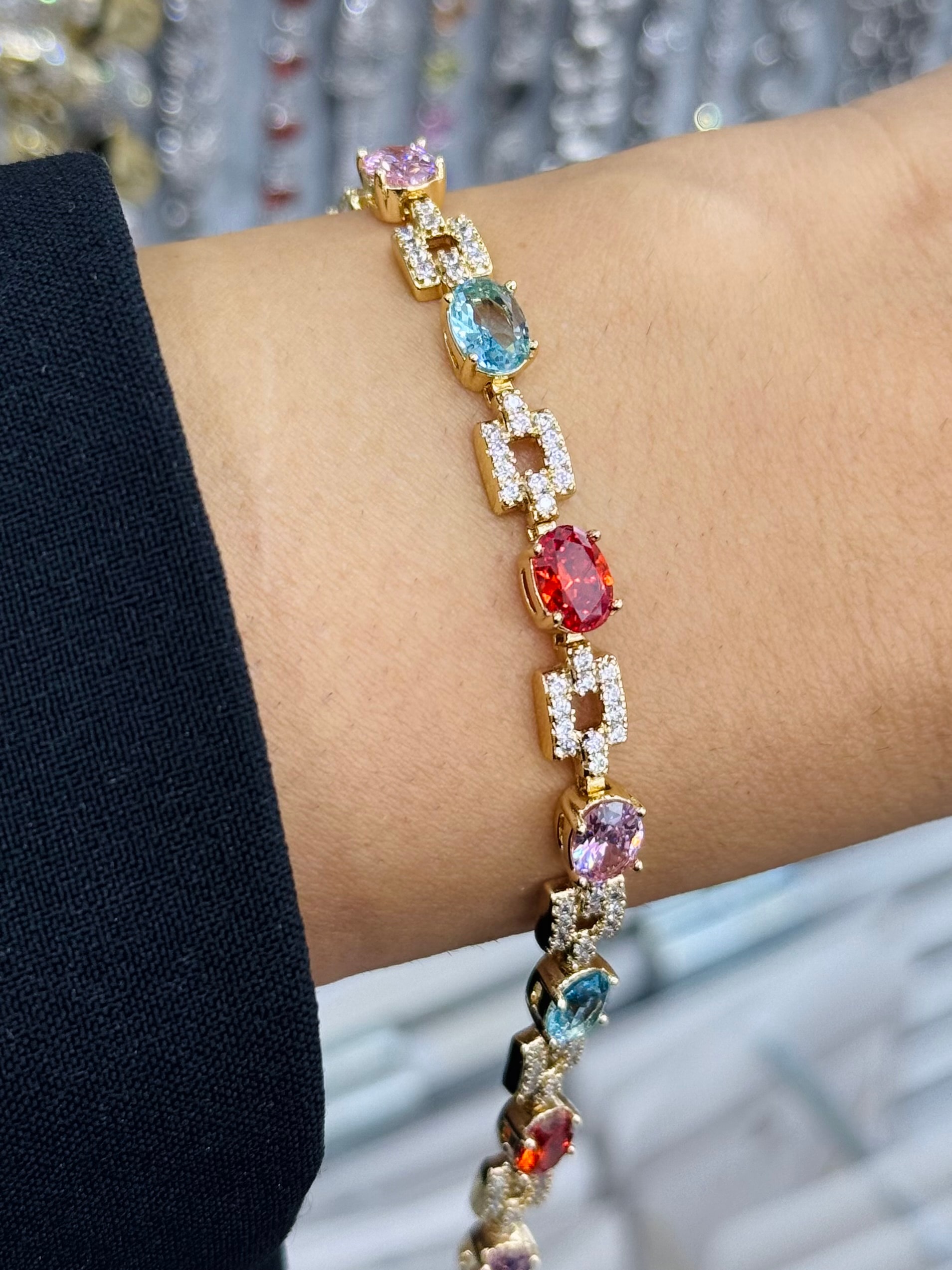 14K Altın Kaplama Renkli Oval Bileklik
