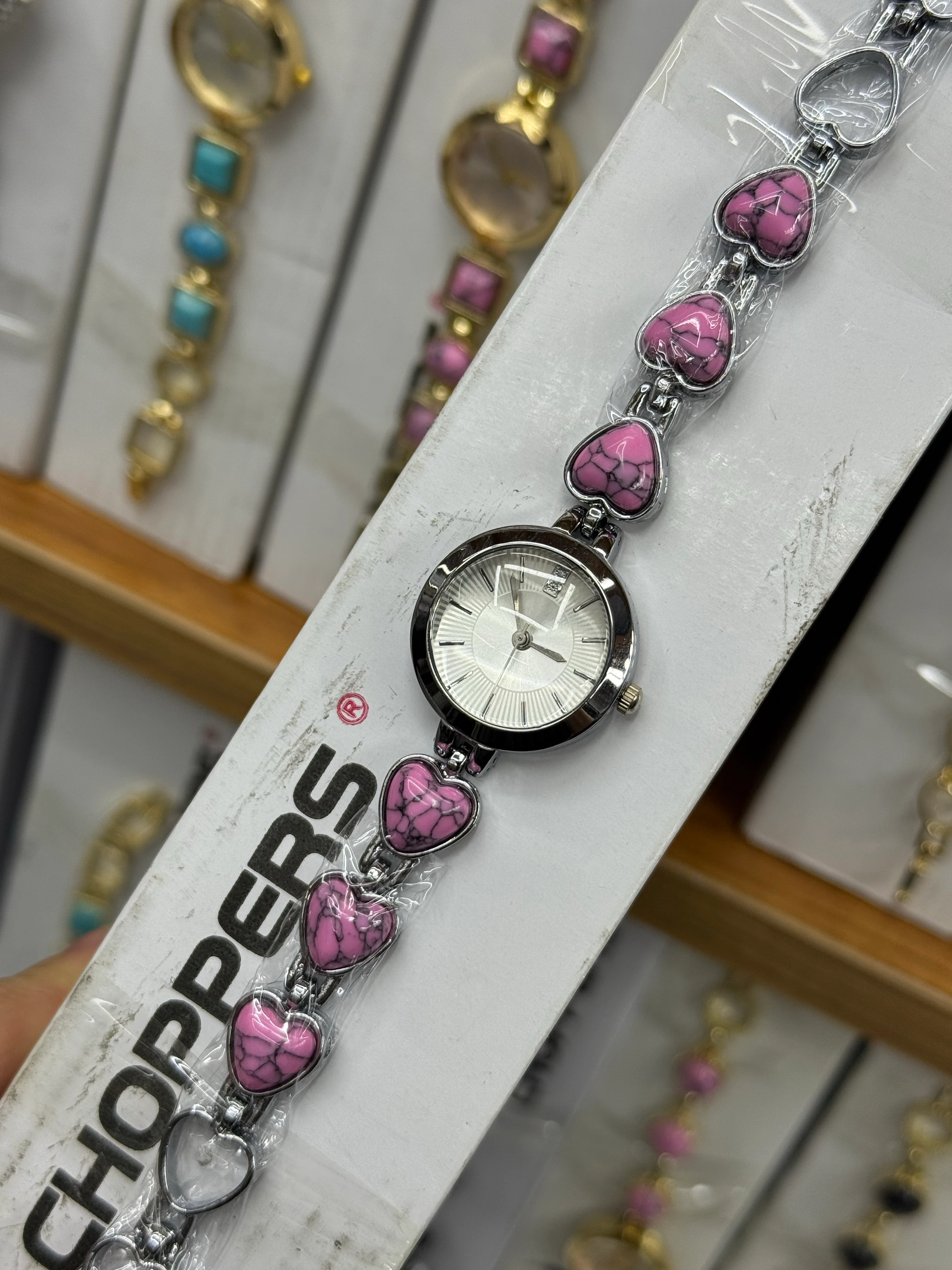 Gümüş Renk Pembe Taşlı Saat