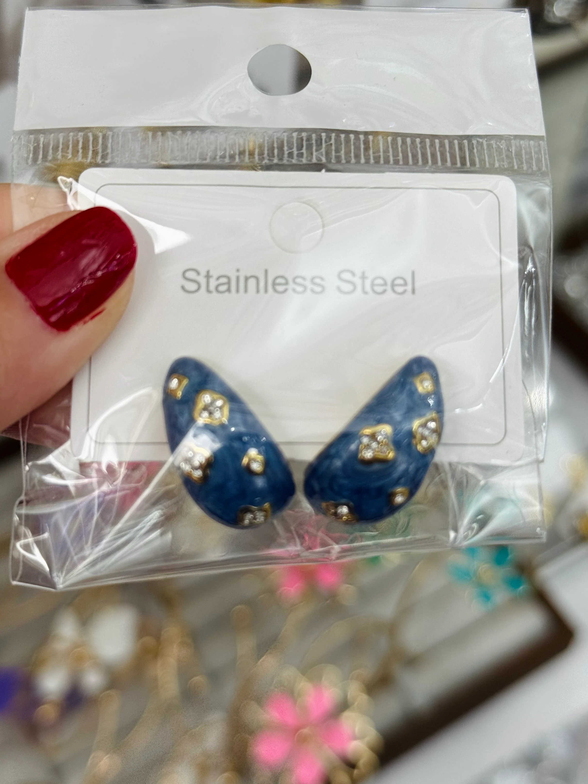 Çelik Mavi Damla Küpe