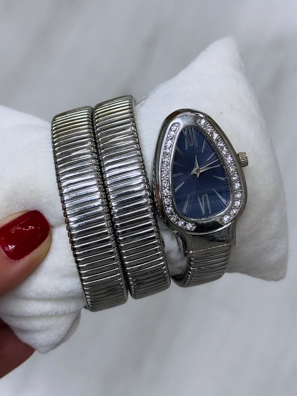 Gümüş Renk Mavi İç Sarmal Yılan Saat