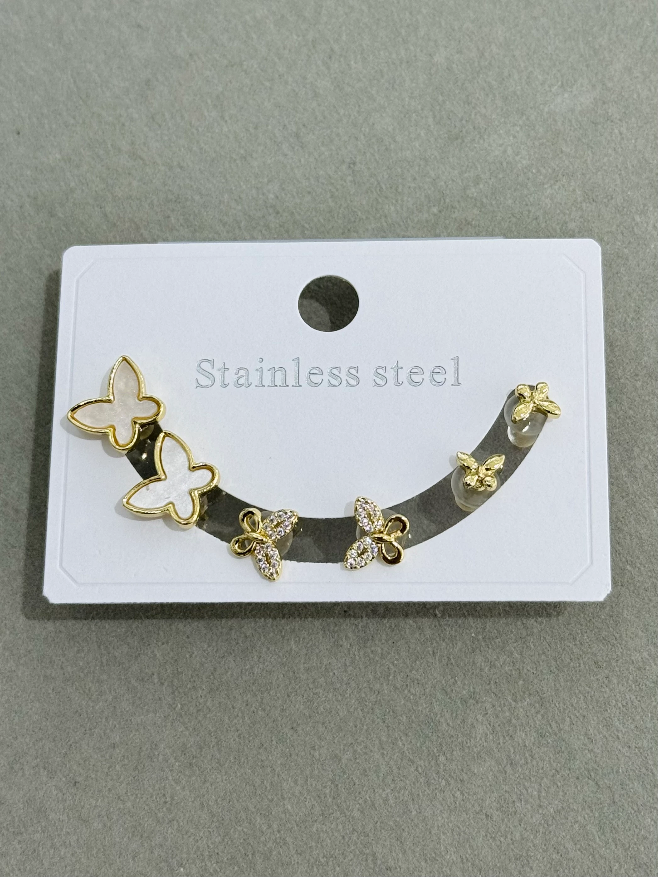 Çelik Kelebek Küpe Seti 3 Çift