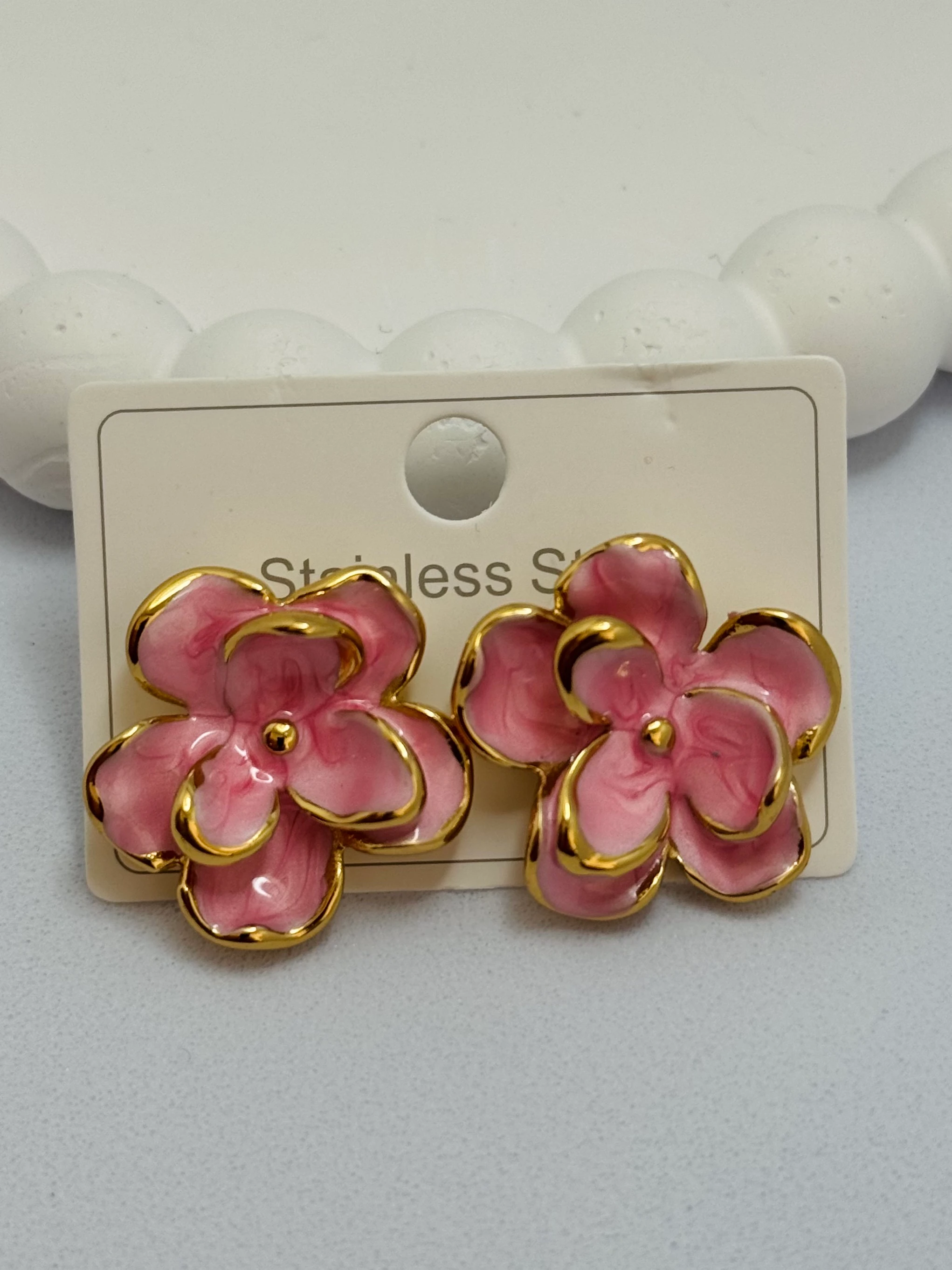 Çelik Pembe Çiçek Küpe