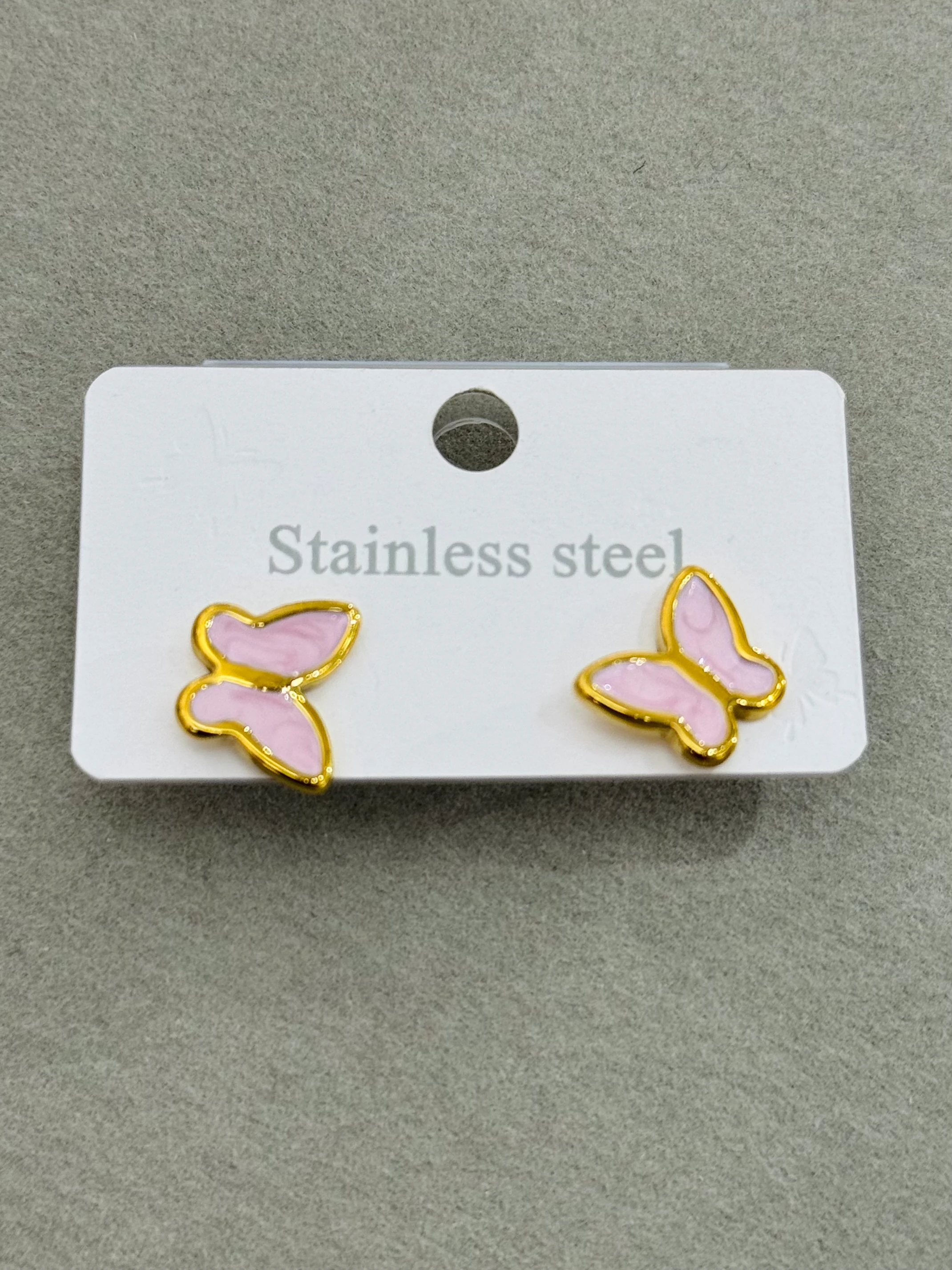 Çelik Mini Pembe Kelebek Küpe