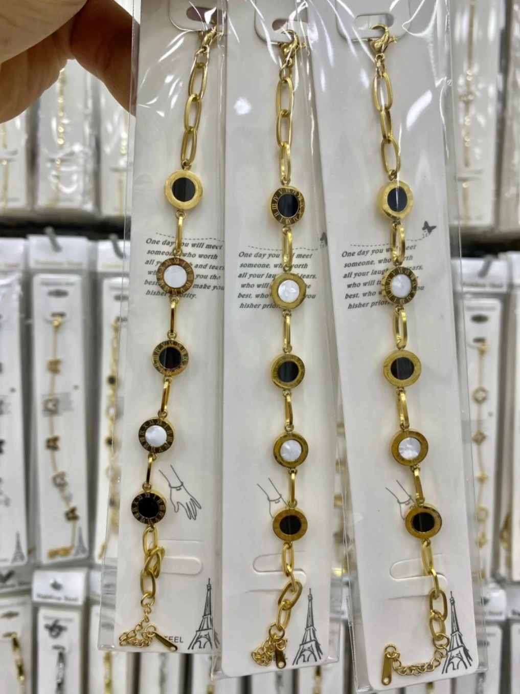 Çelik Siyah Beyaz Oval Bileklik