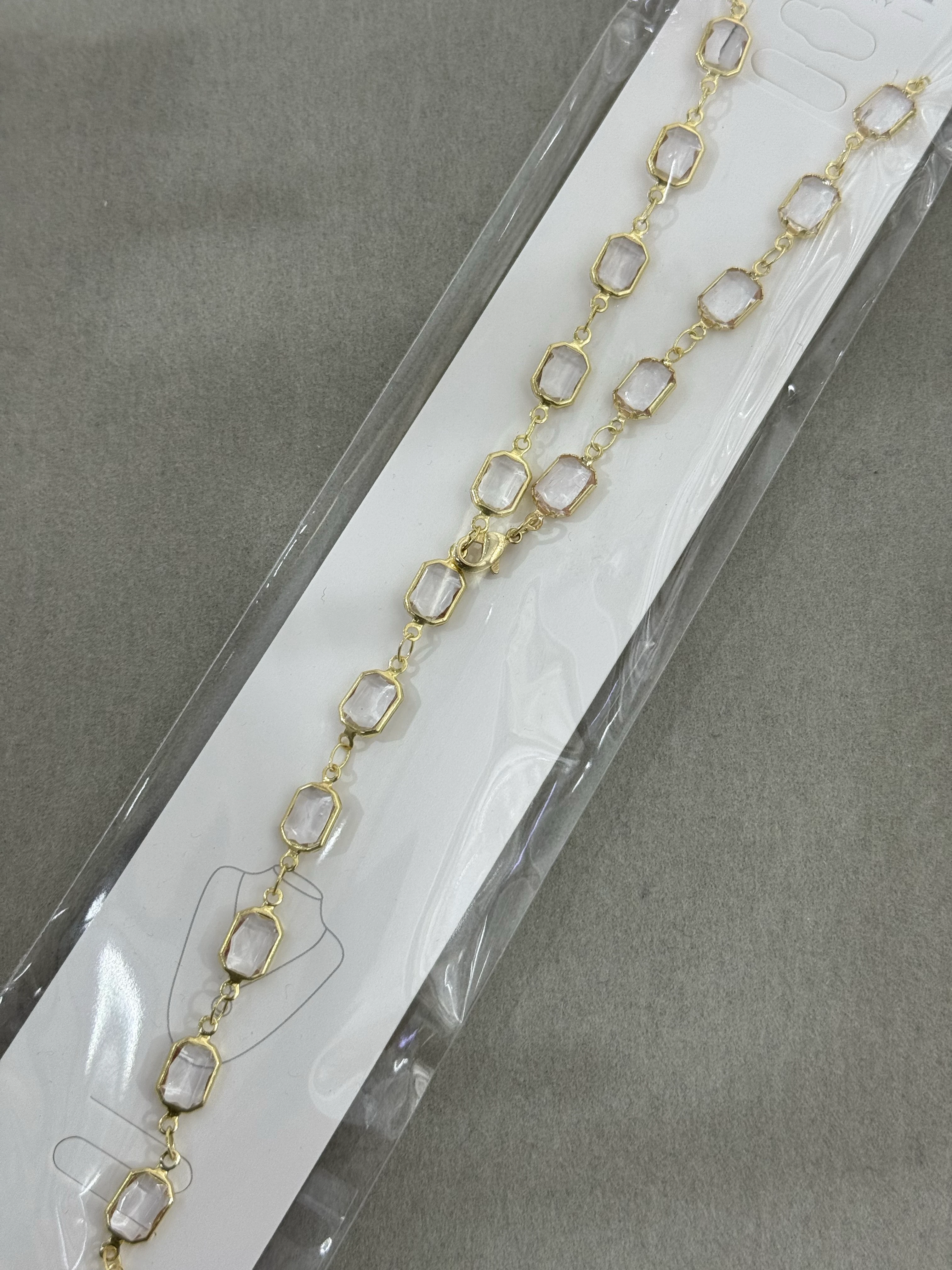 Altın Kaplama Köşeli Şeffaf Y Kolye