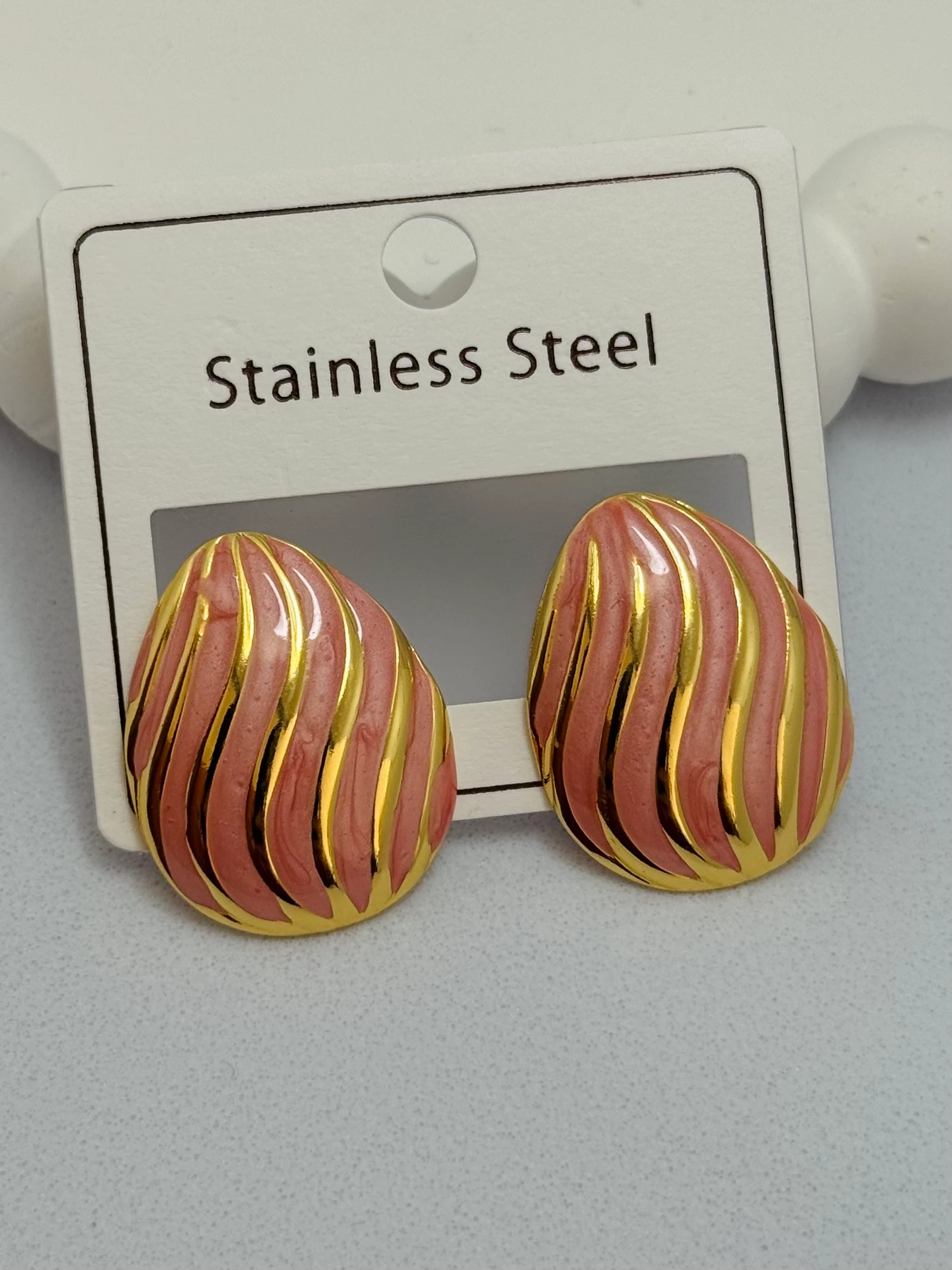 Çelik Pembe Damla Küpe