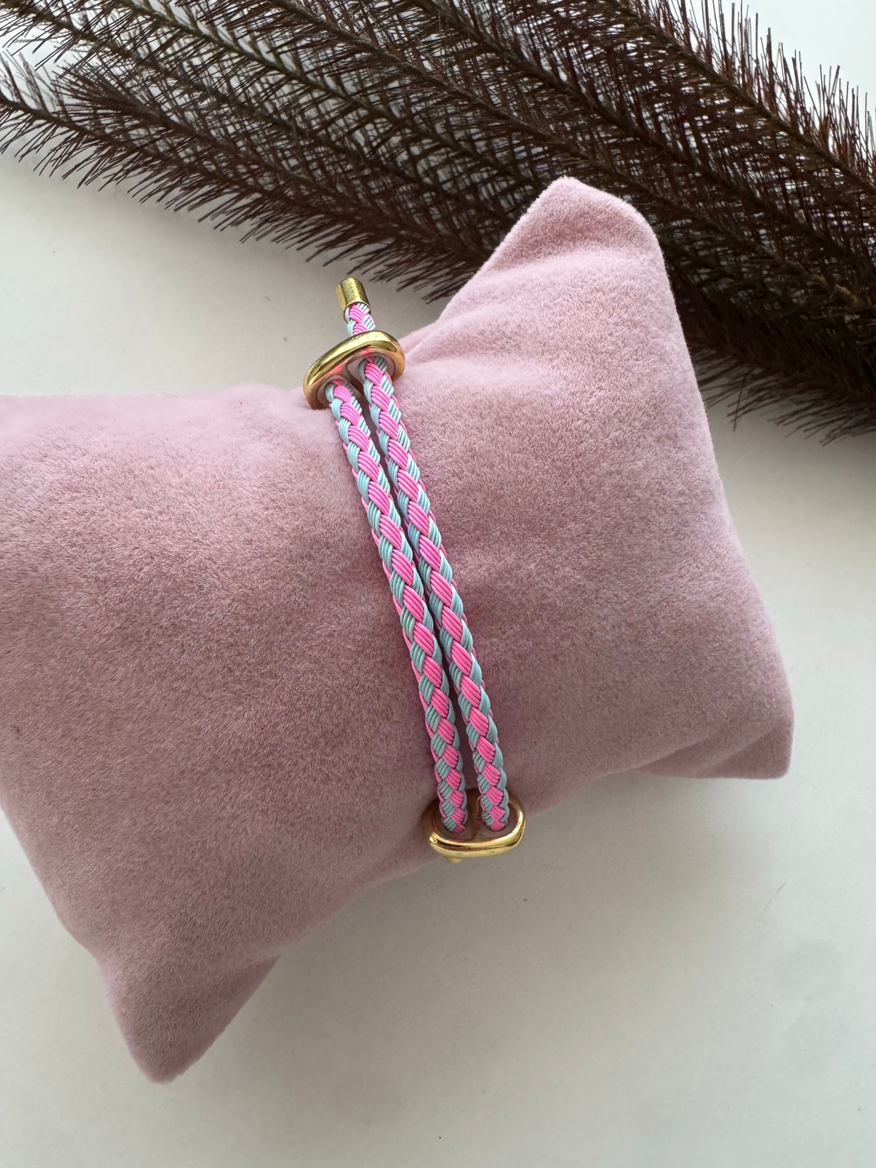 Çelik pembe mavi örgü bileklik 