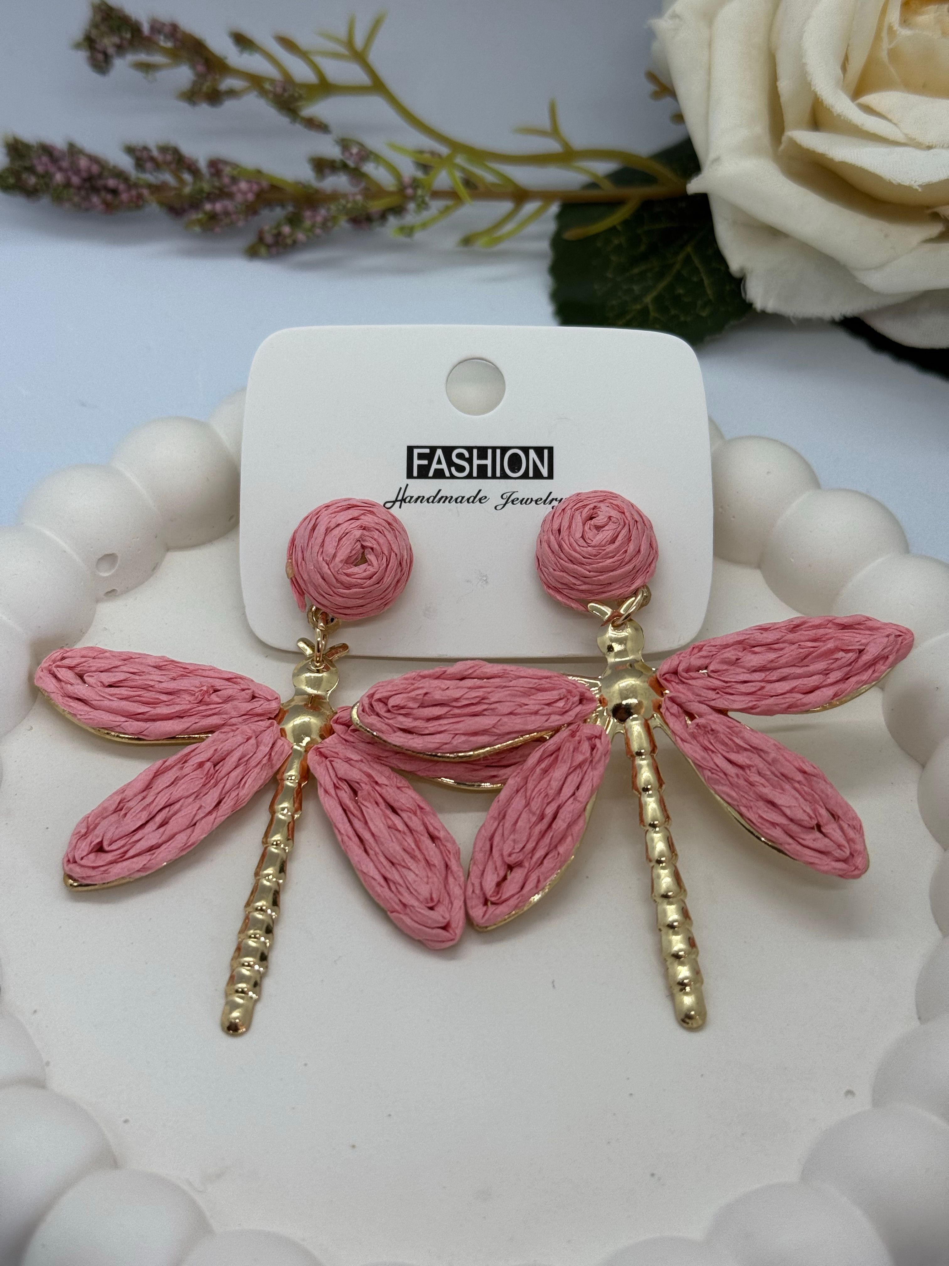 Pembe yusufcuk hasır küpe