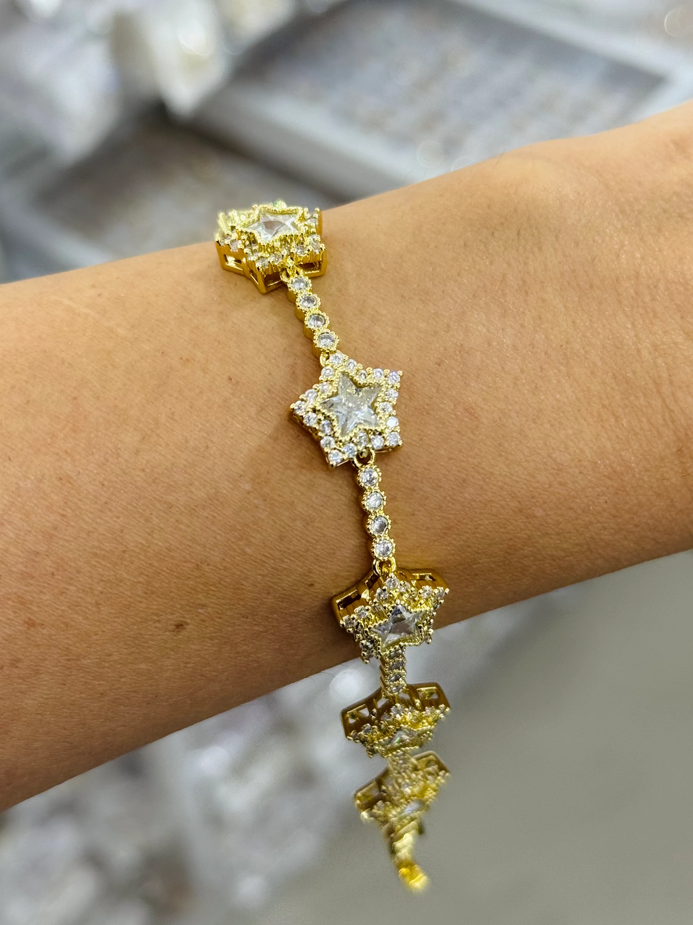 Altın Kaplama 14K Taşlı Yıldız Bileklik