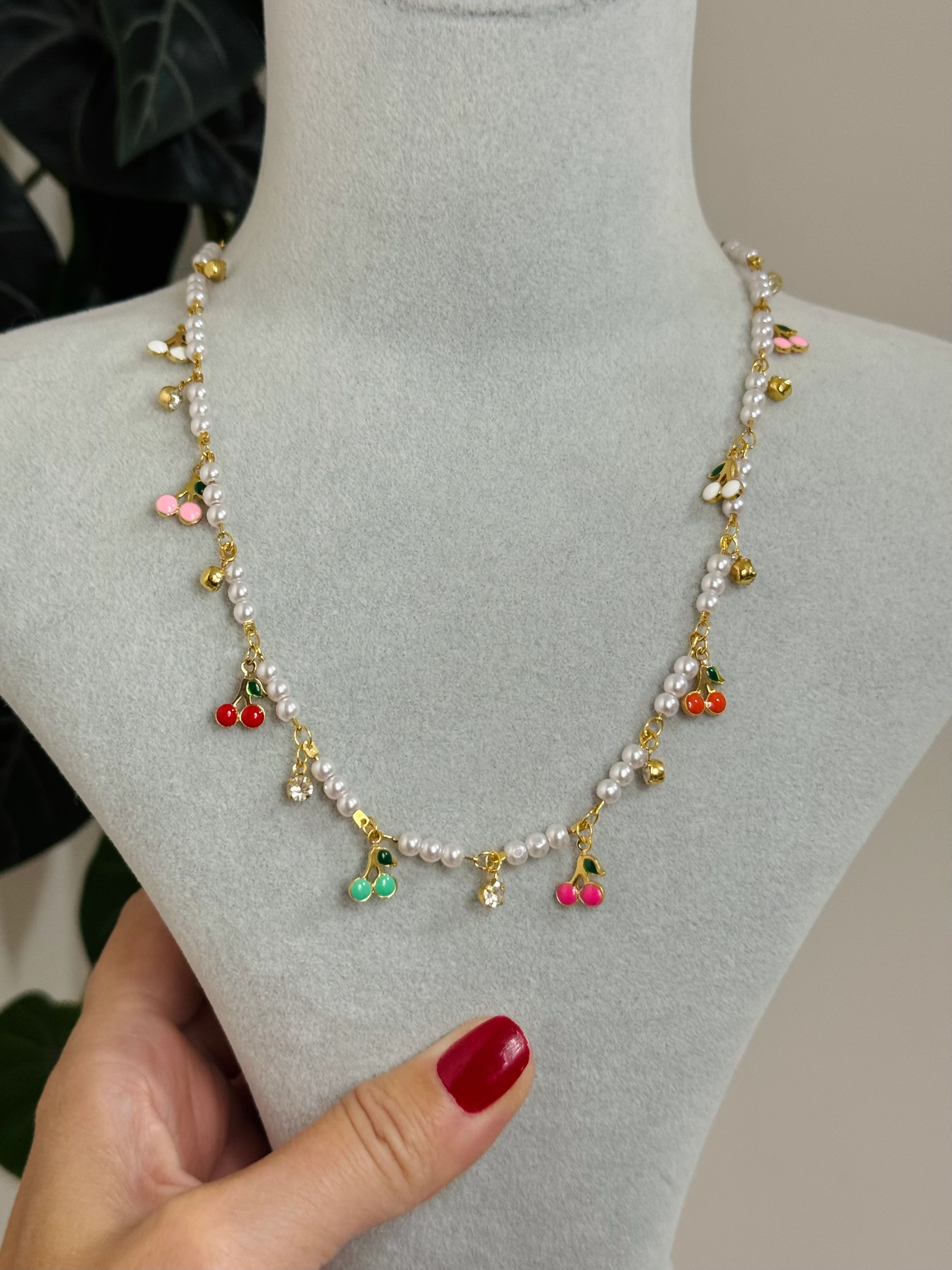 Çelik İncili Kiraz Kolye