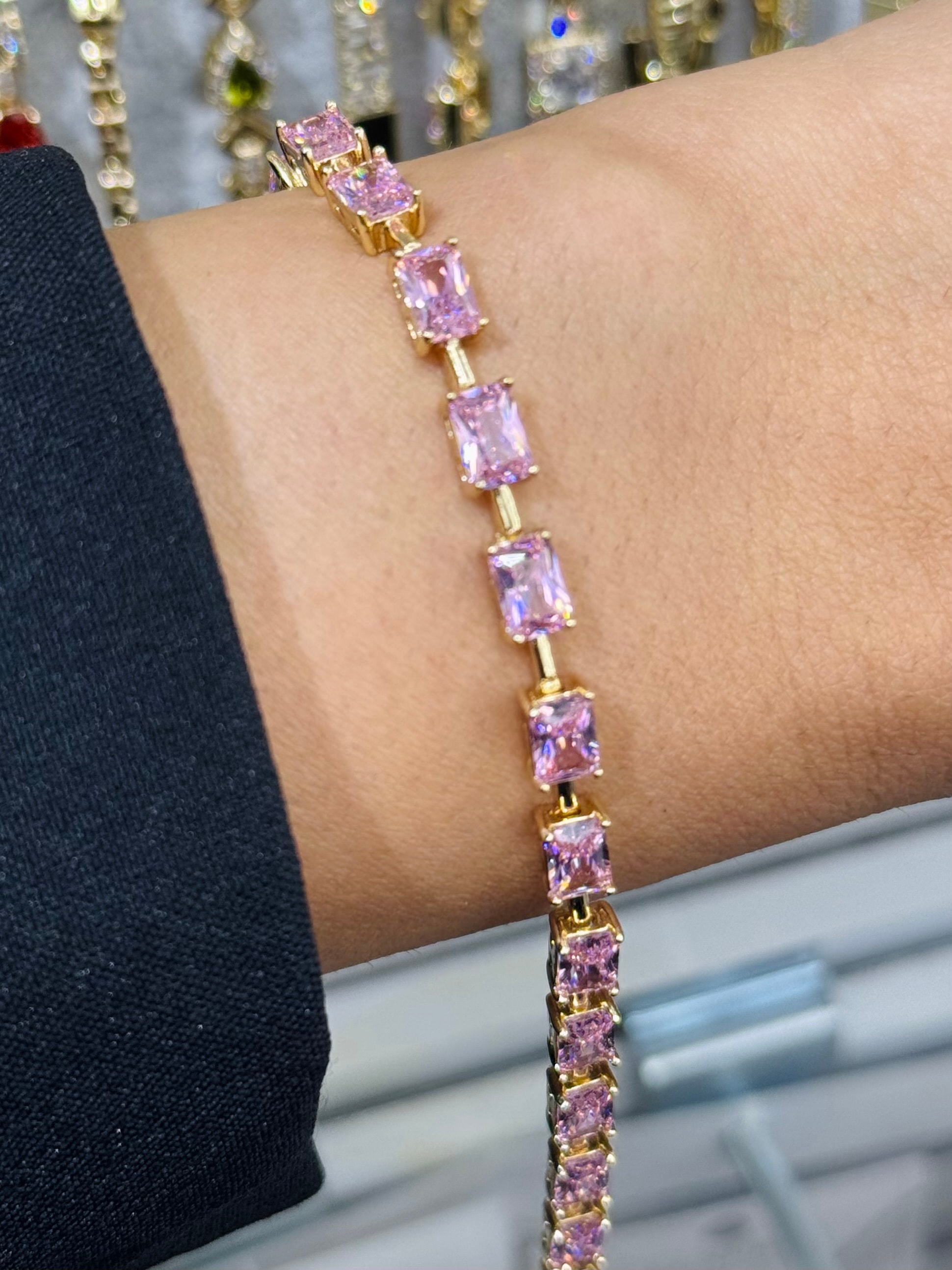 14K Altın Kaplama Pembe Taşlı Bileklik