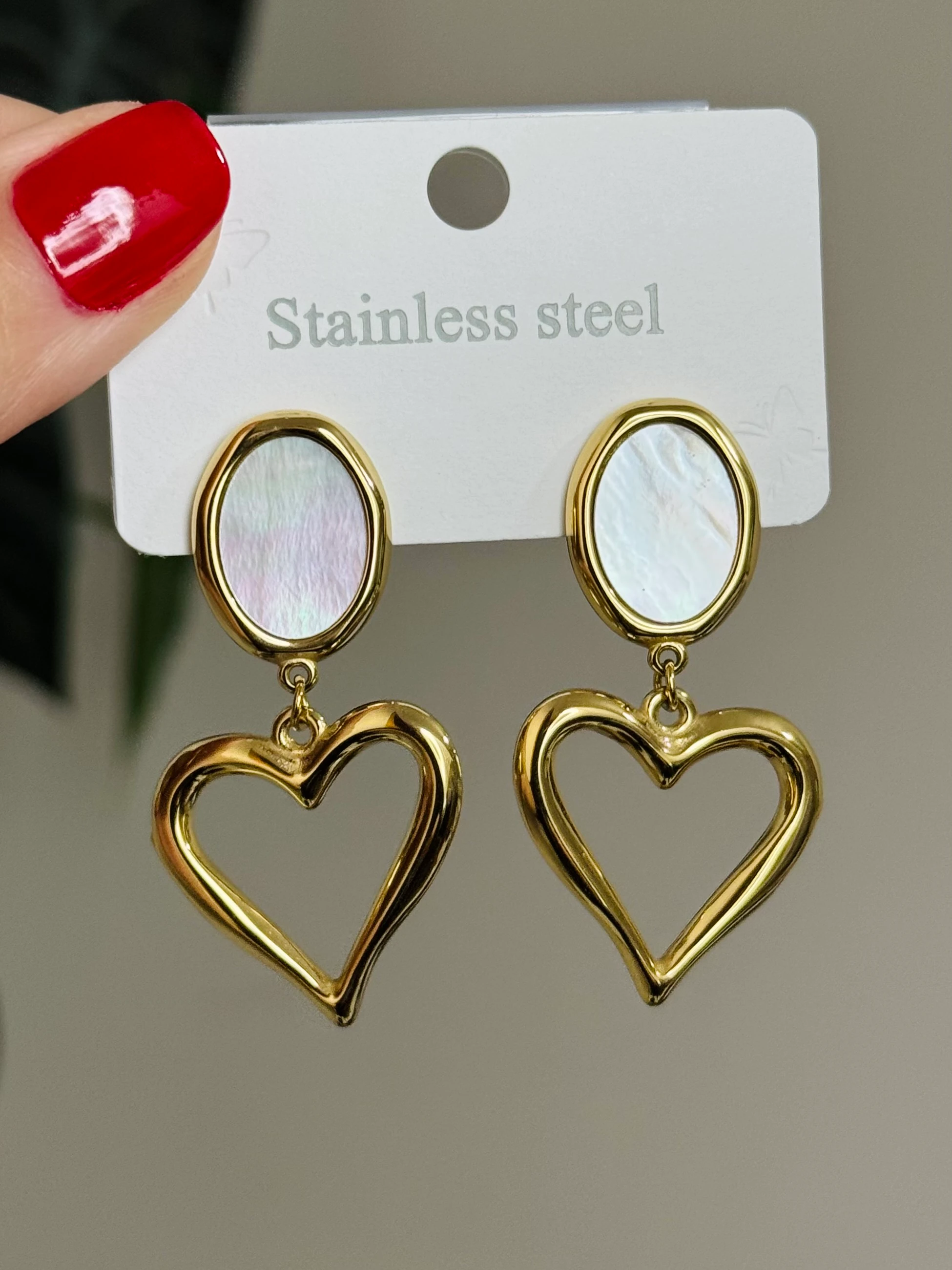 Çelik Sedefli Kalp Küpe