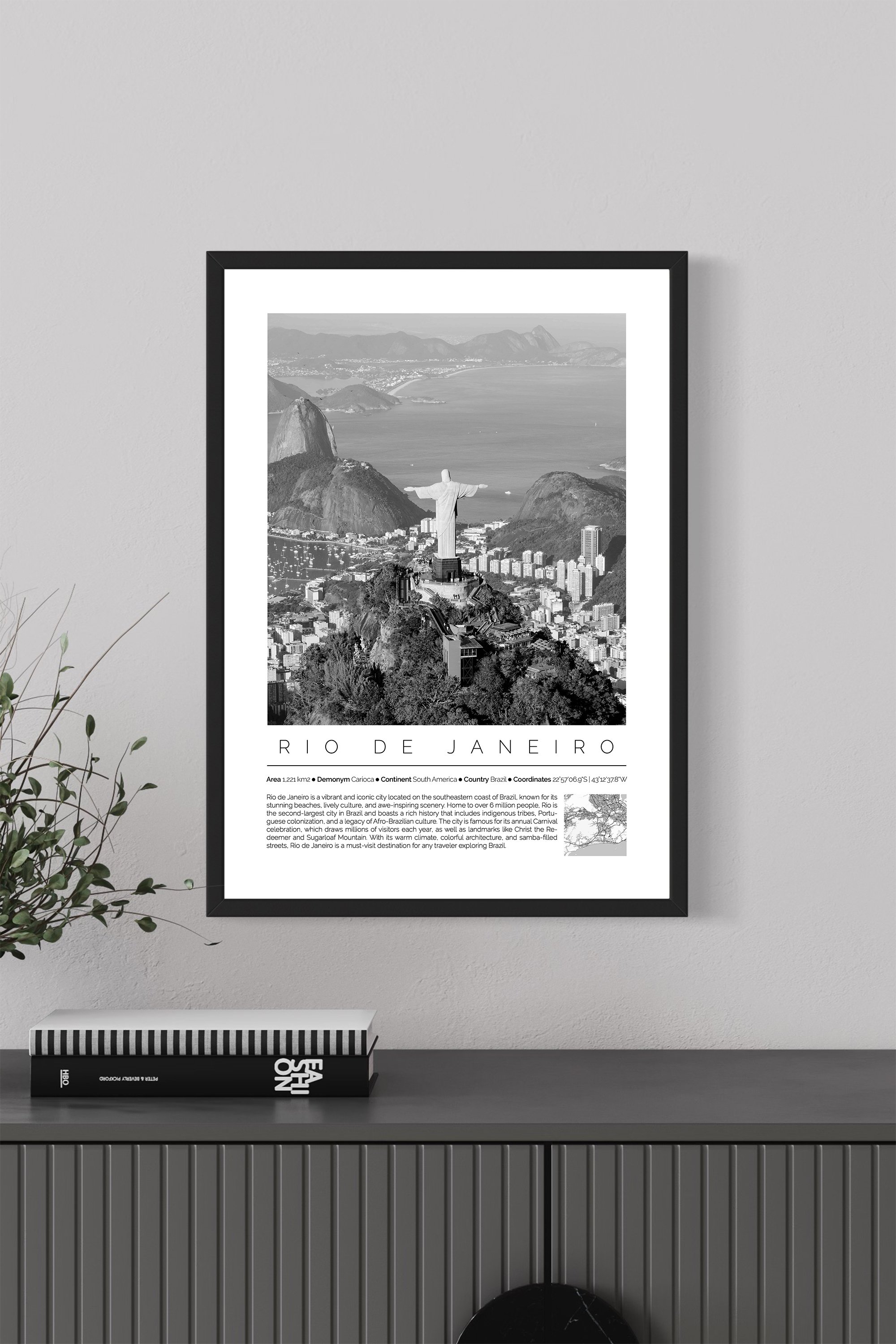 Rio de Janeiro Brazil Monochrome Framed Print Cities Collection