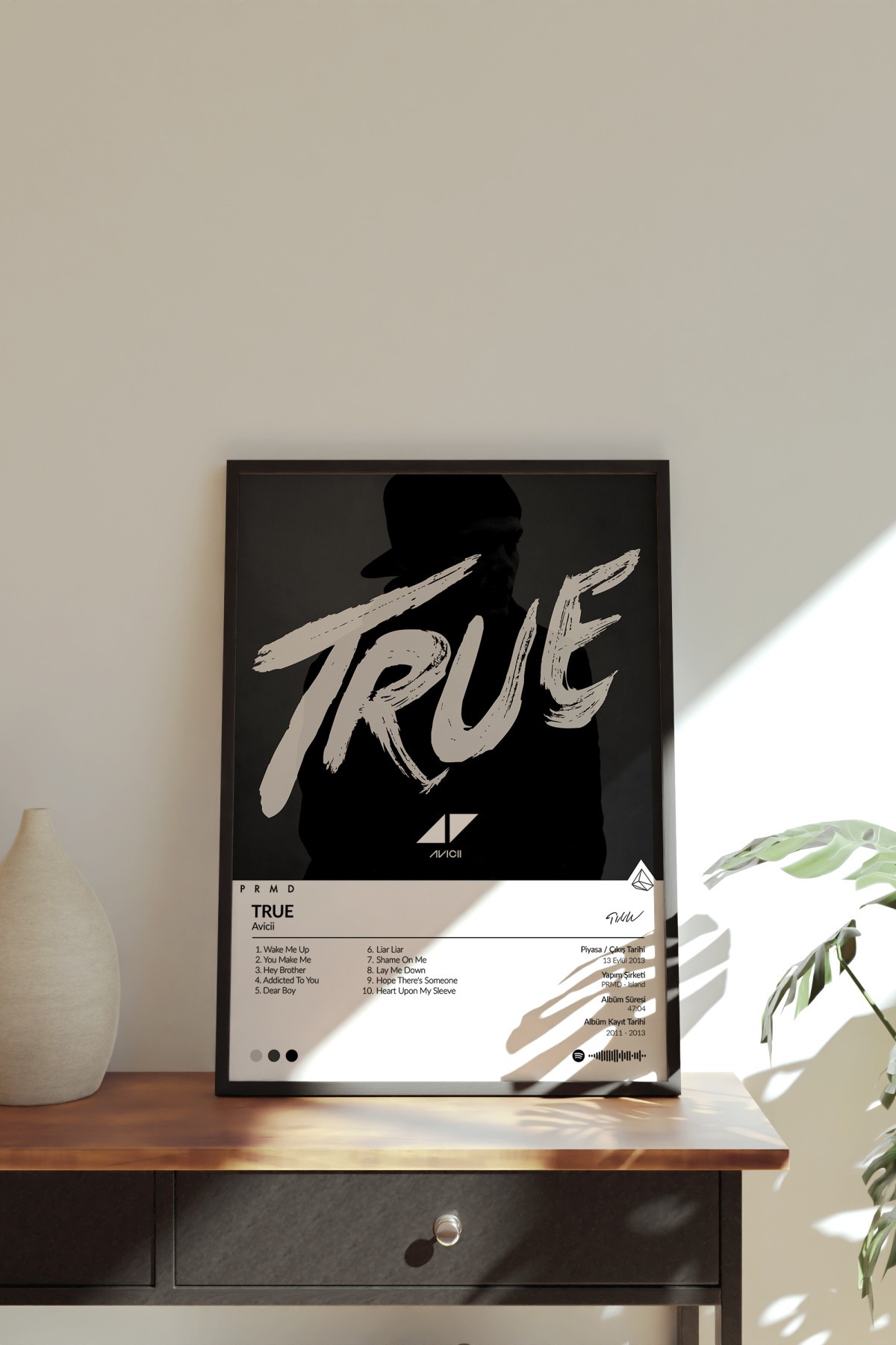 Avicii True Albümü Çerçevesiz Albüm Tasarımlı Spotify Poster