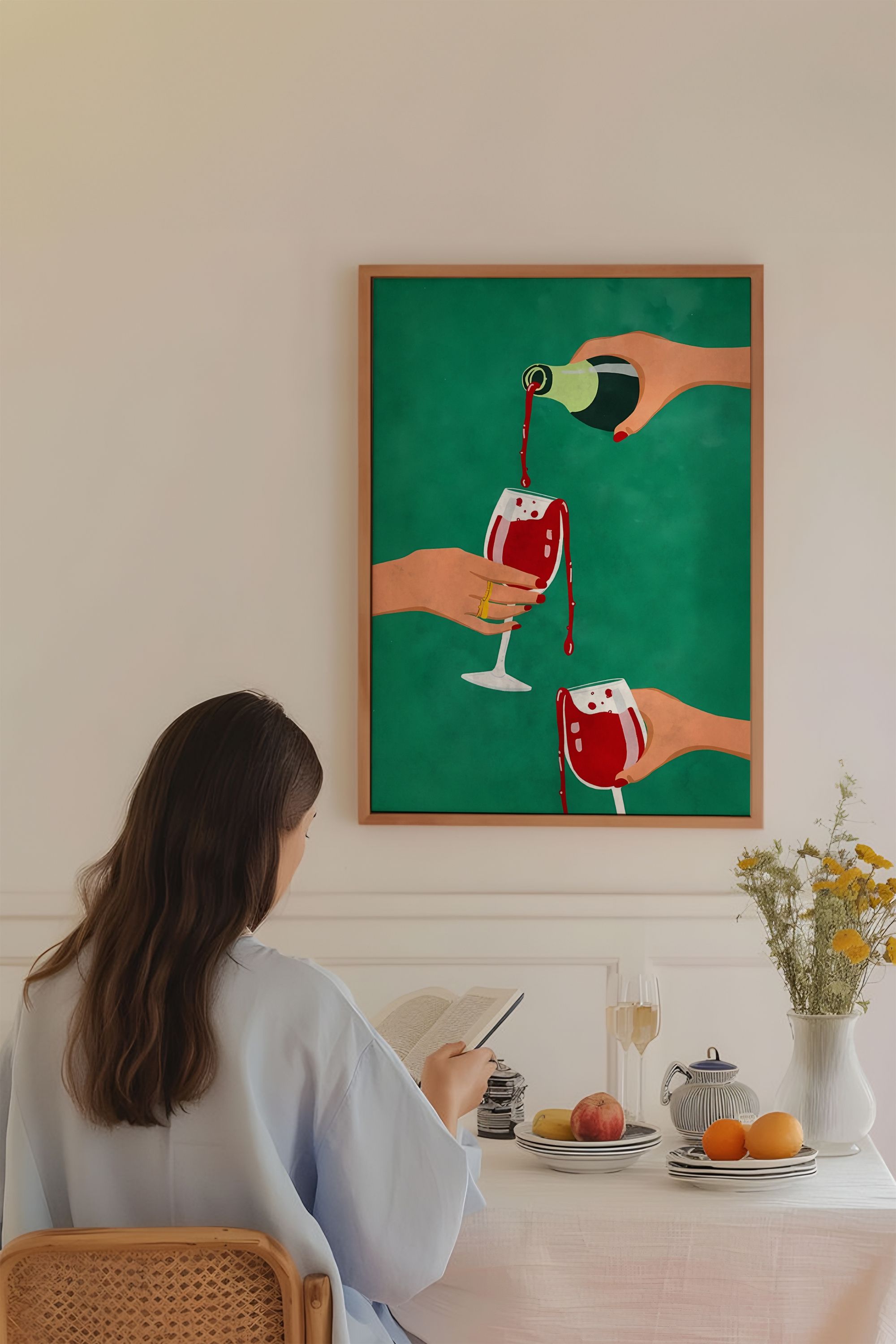 Cheers Wine No:1 Sanatsal Çerçevesiz Tasarım Poster Dolce Vita Koleksiyonu