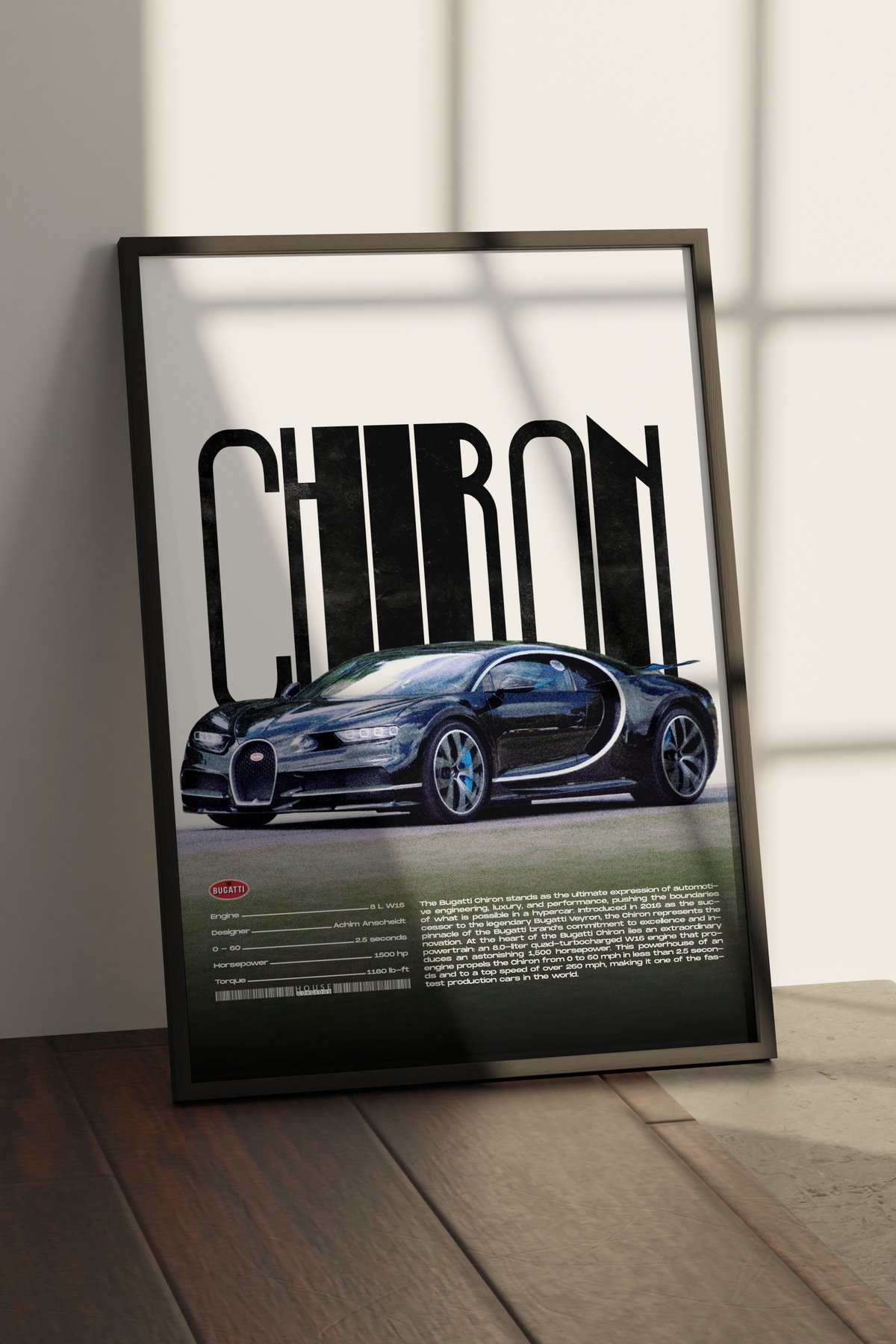 Bugatti Chiron Tasarımlı Çerçevesiz Poster | İkonik Otomobiller Koleksiyonu