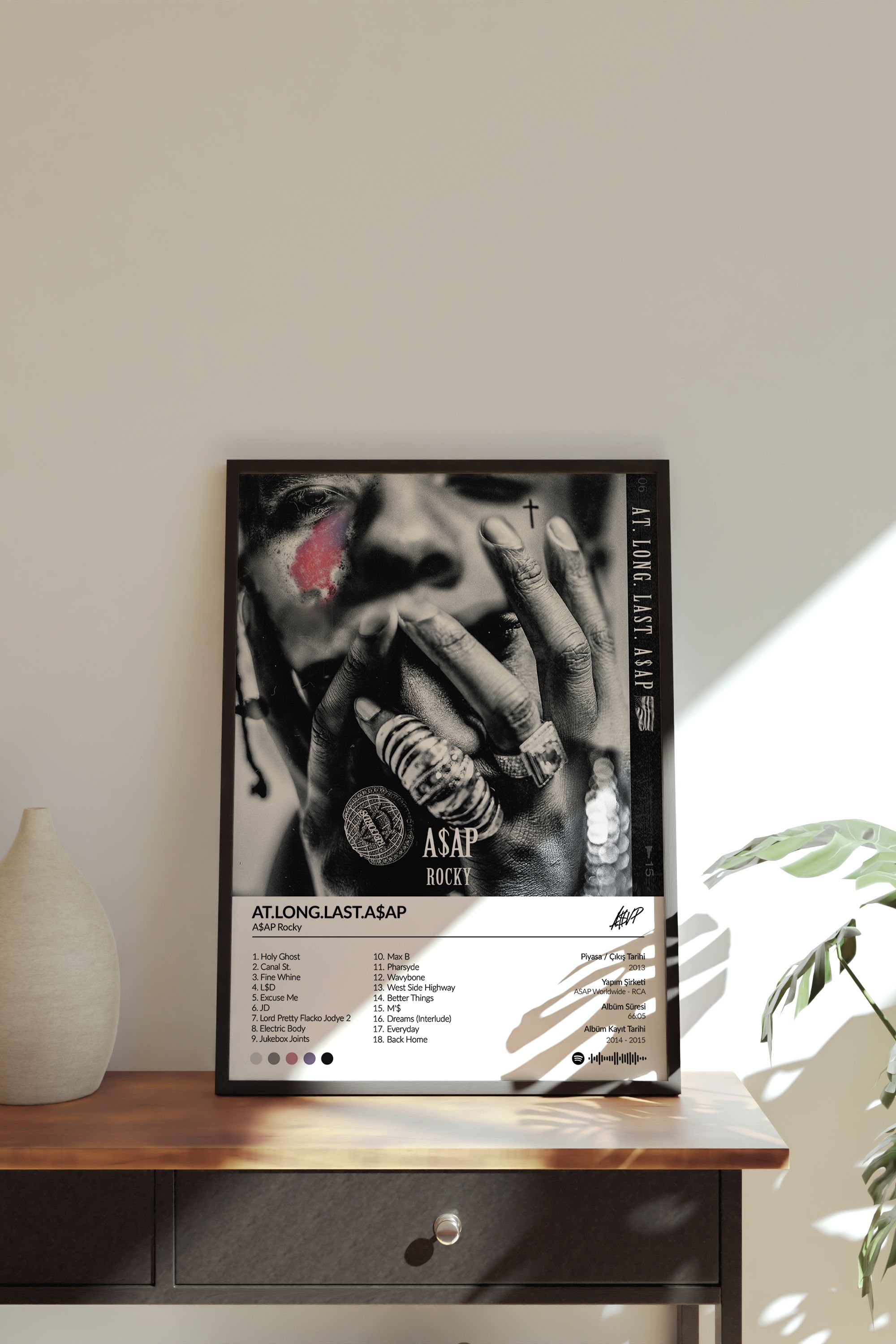 Asap Rocky At Long Last Albümü Çerçevesiz Albüm Tasarımlı Spotify Poster