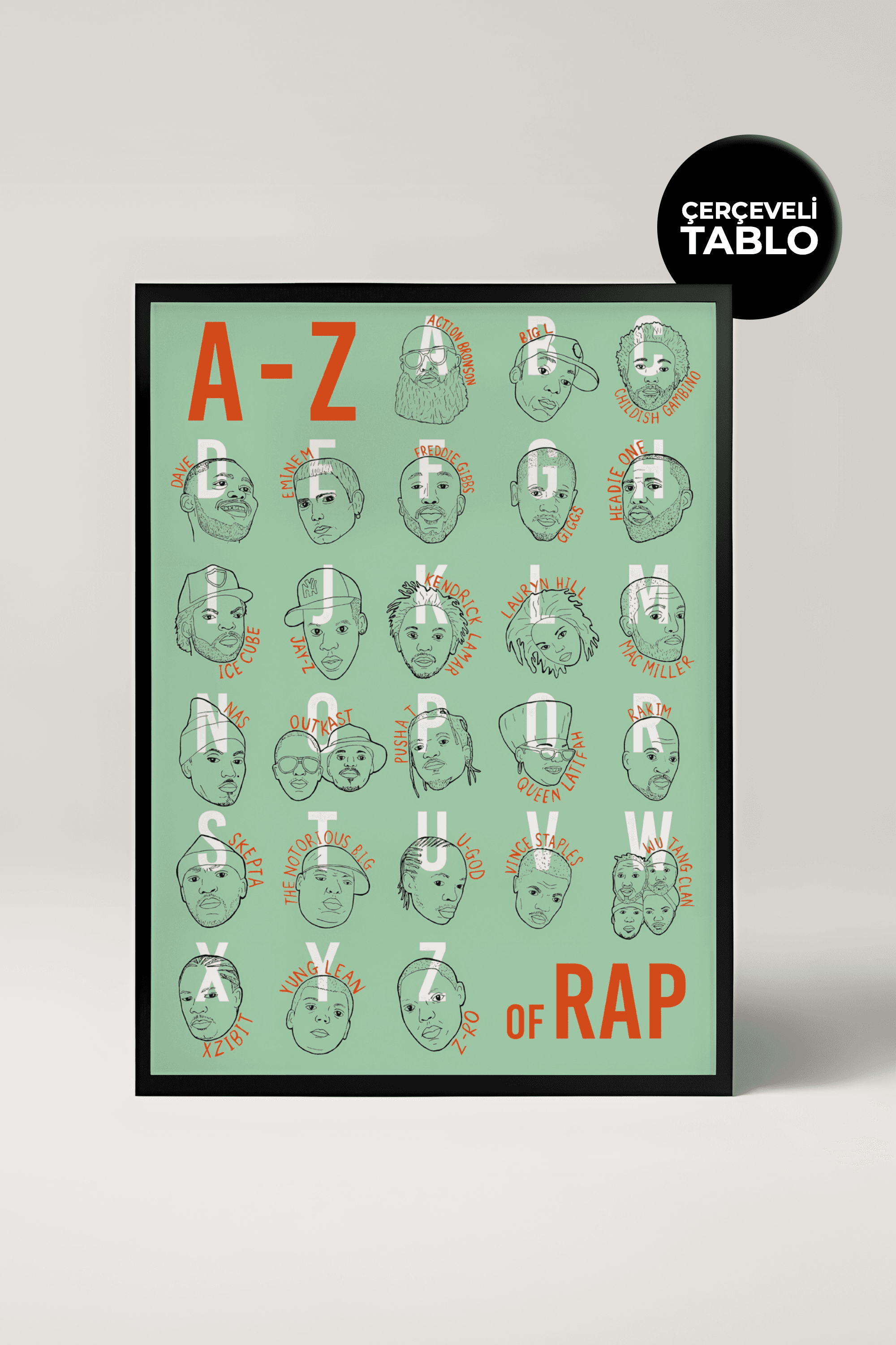 A-Z of Rap Müzik Tasarımlı Çerçeveli Tablo