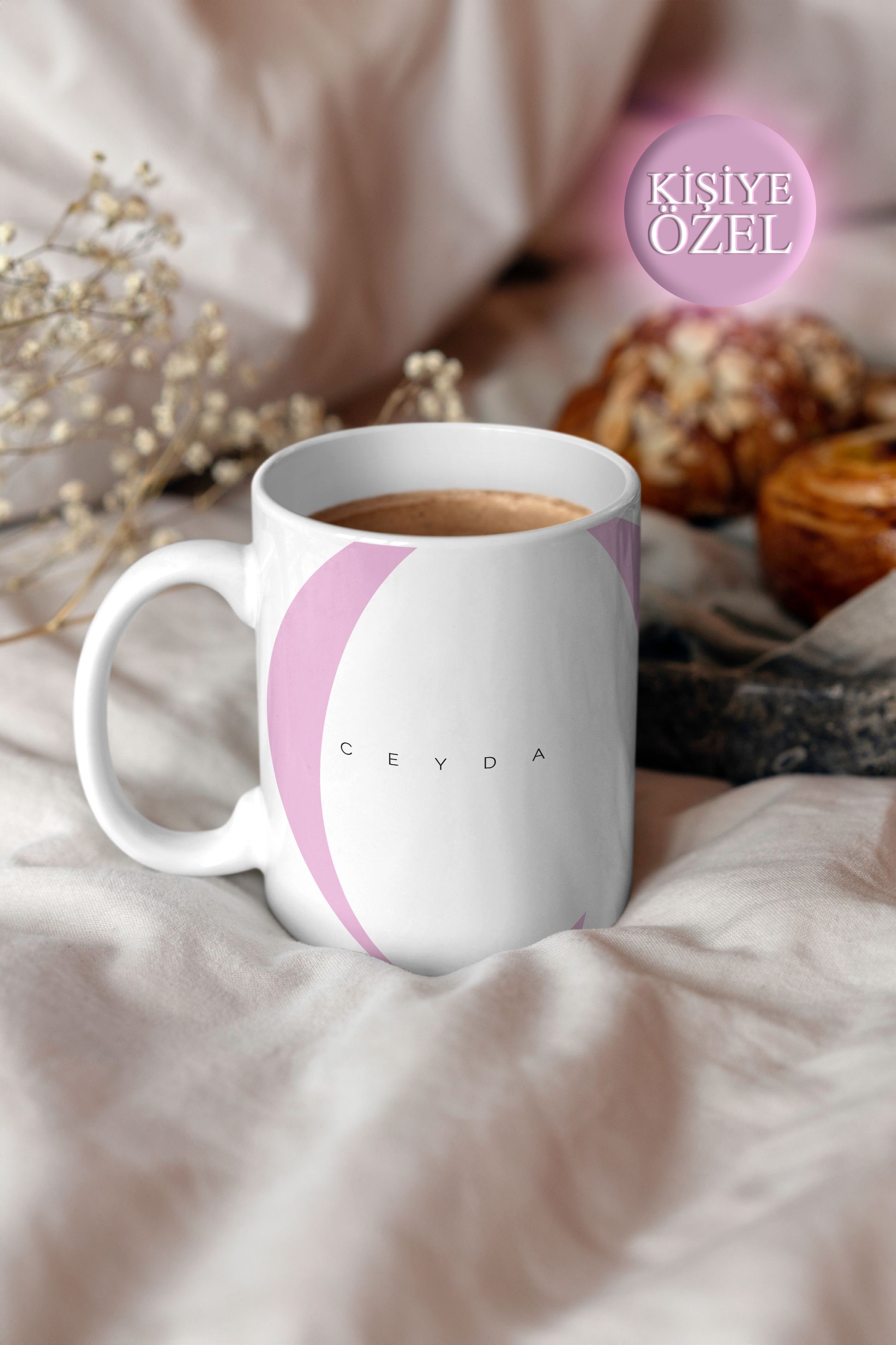 Kişiye Özel C Harfi ve İsim Yazılı Soft Lila Renkli Tasarım Kupa Bardak 300 ml