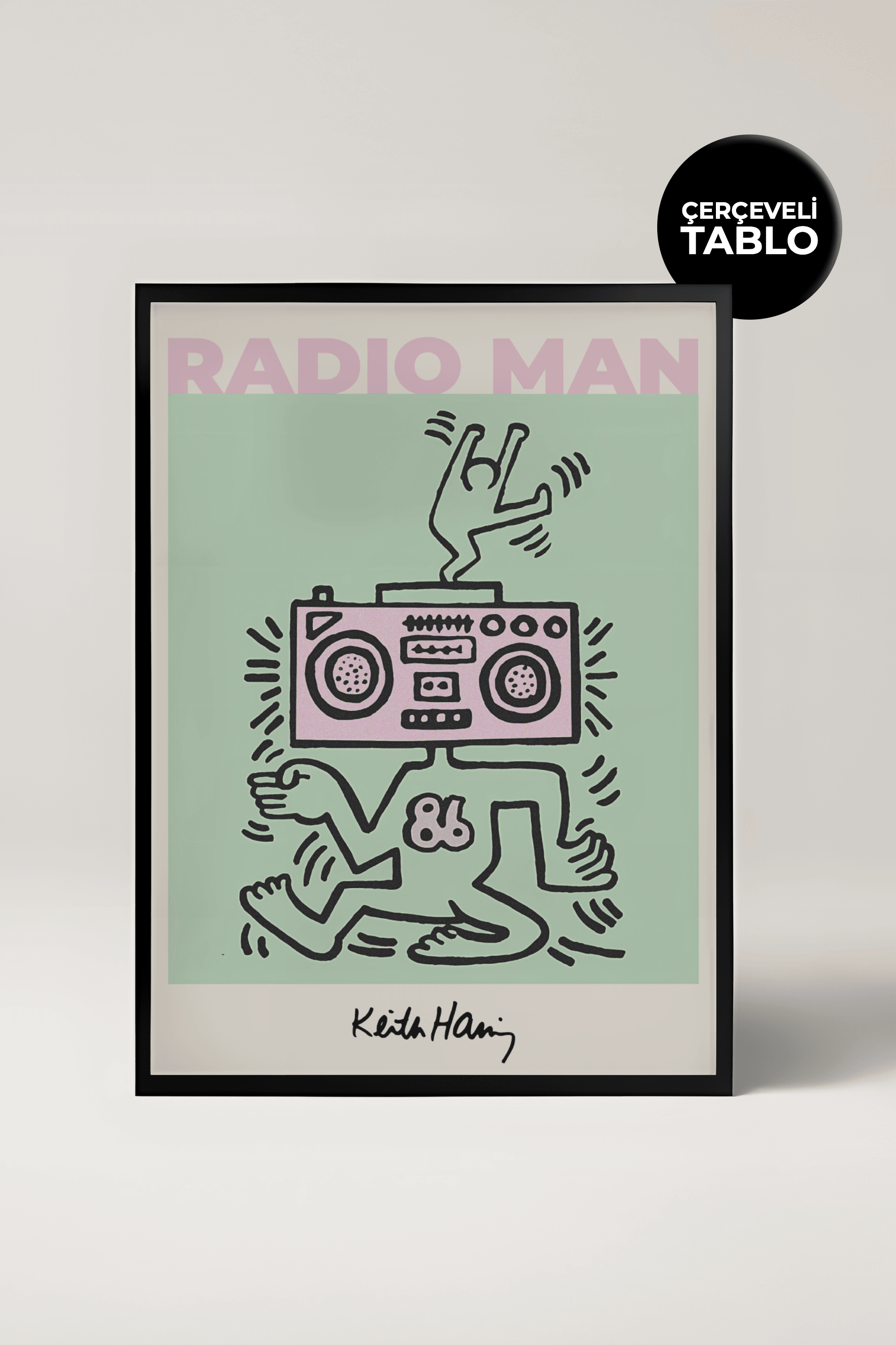 Keith Haring Radio Man Ünlü Ressamlar Çerçeveli Tablo