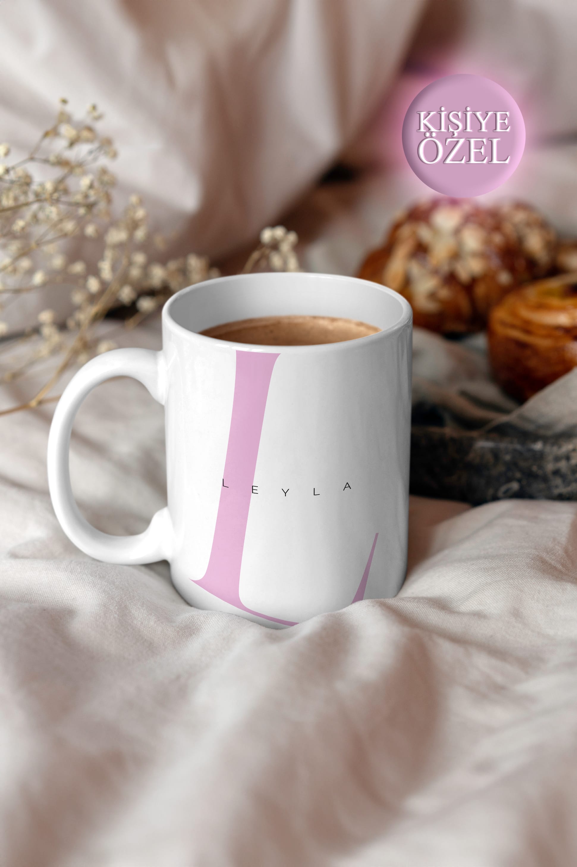 Kişiye Özel L Harfi ve İsim Yazılı Soft Lila Renkli Tasarım Kupa Bardak 300 ml