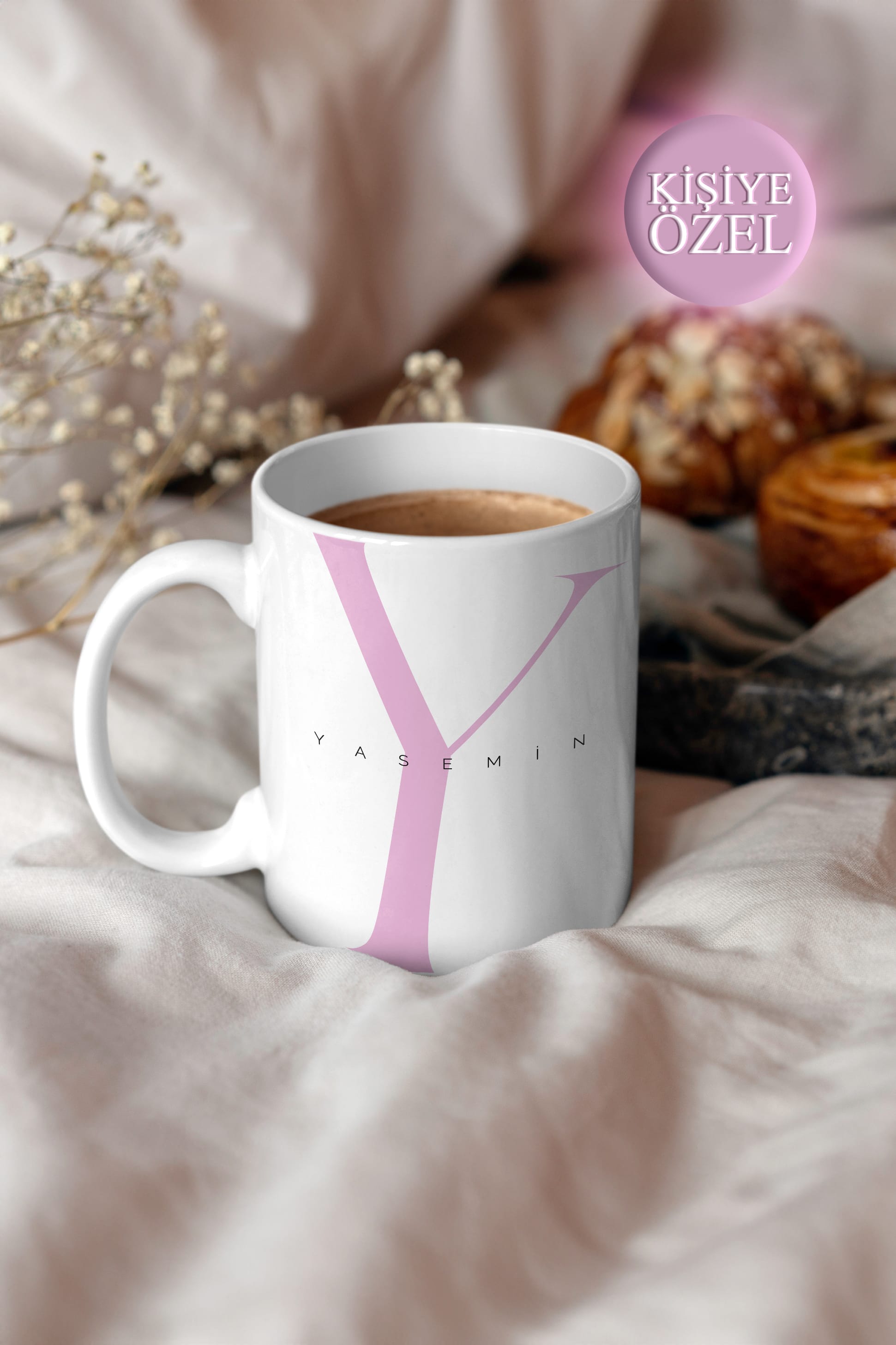 Kişiye Özel Y Harfi ve İsim Yazılı Soft Lila Renkli Tasarım Kupa Bardak 300 ml