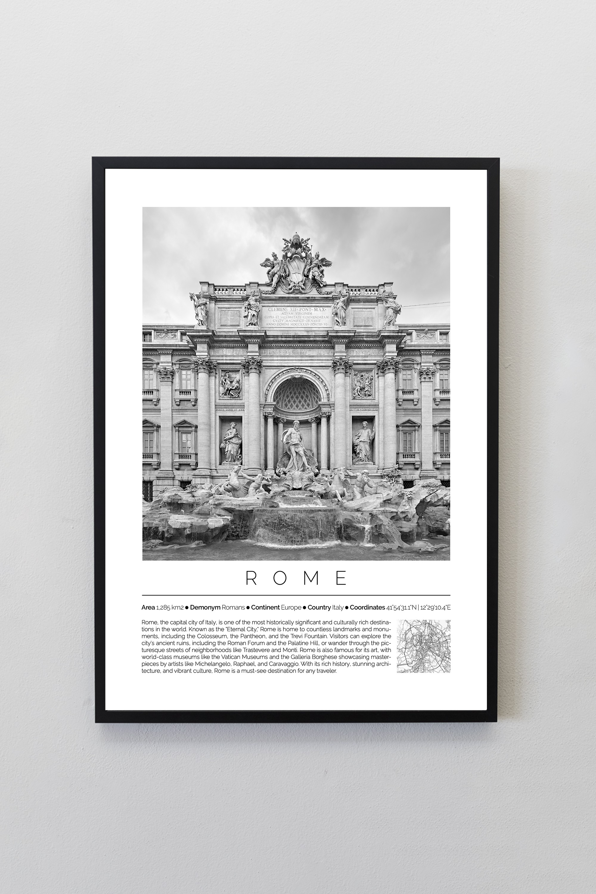 Roma İtalya Dünya Şehirleri Koleksiyonu Çerçeveli Monochrome Tasarım Tablo