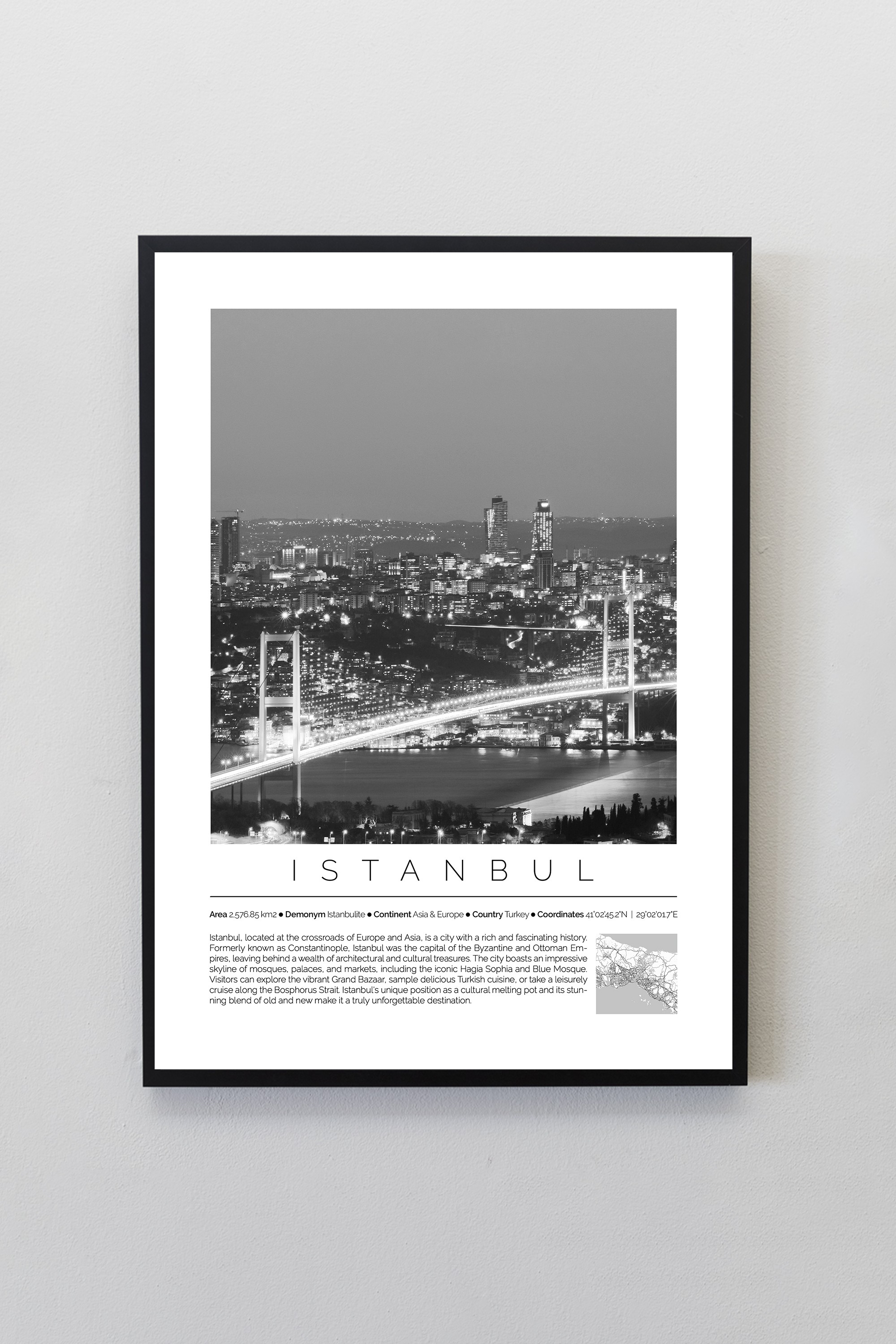 İstanbul Türkiye Dünya Şehirleri Koleksiyonu Çerçeveli Monochrome Tasarım Tablo