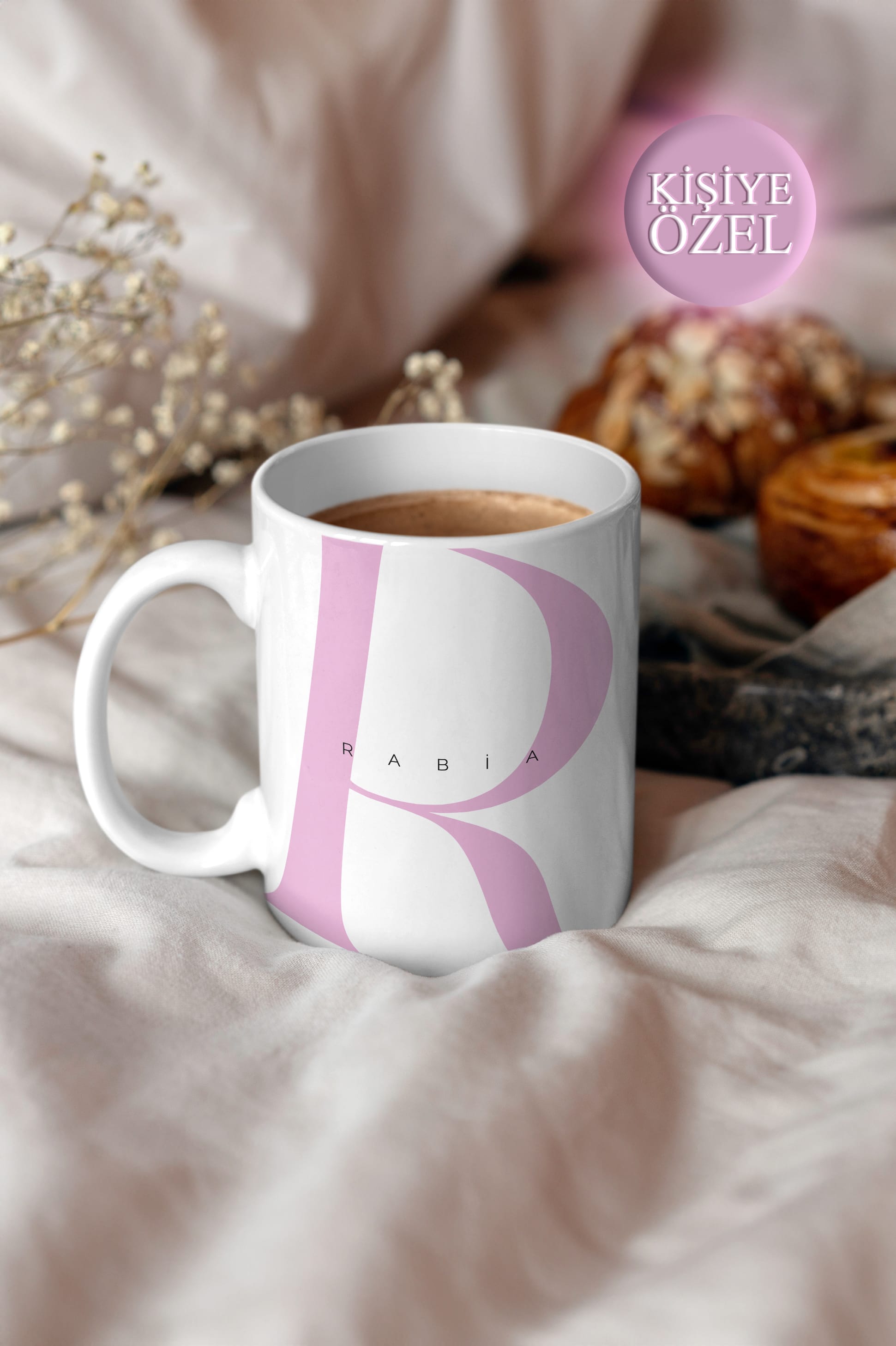 Kişiye Özel R Harfi ve İsim Yazılı Soft Lila Renkli Tasarım Kupa Bardak 300 ml