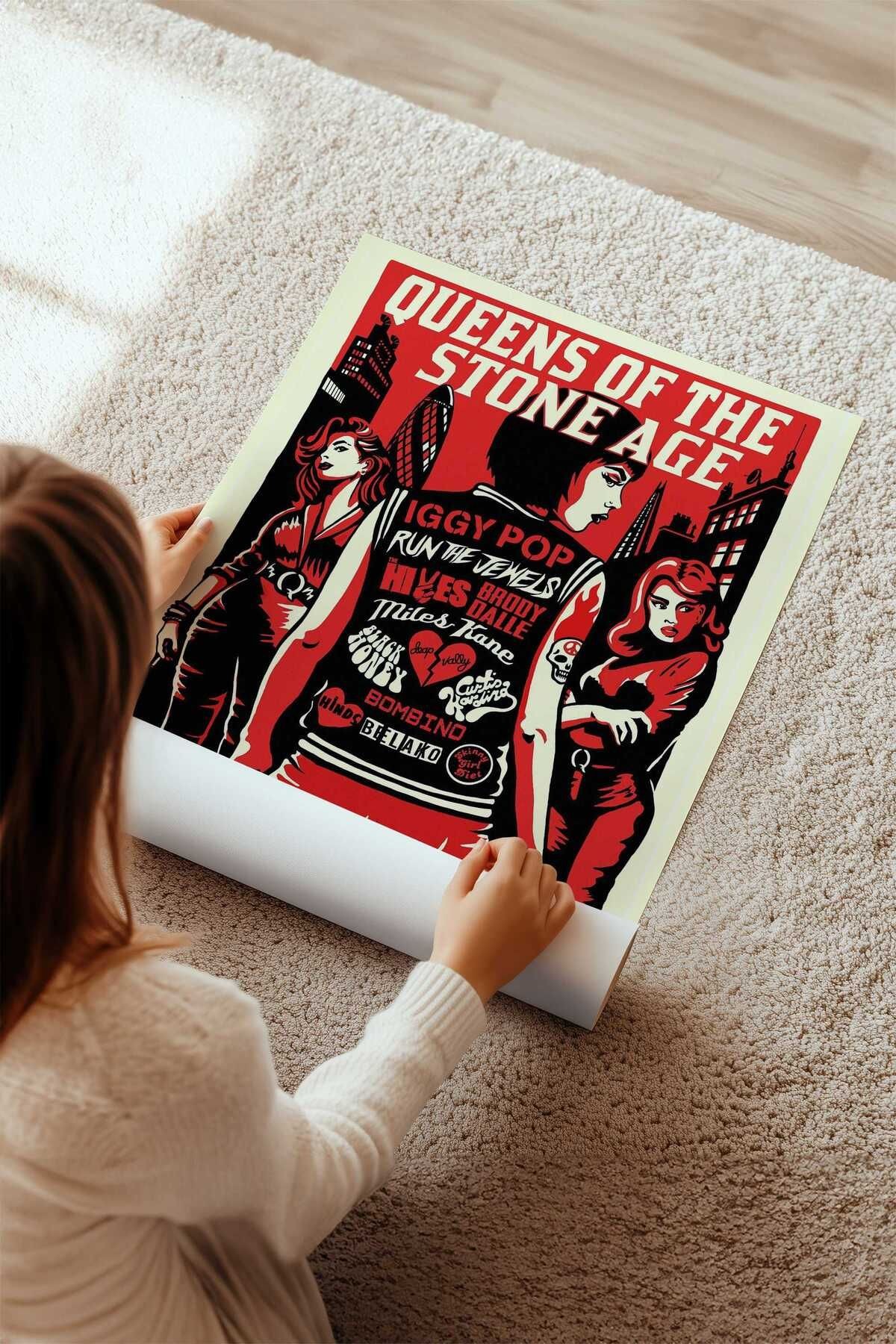 Queens of Stone Age Konser Tasarımlı Retro Çerçevesiz Poster