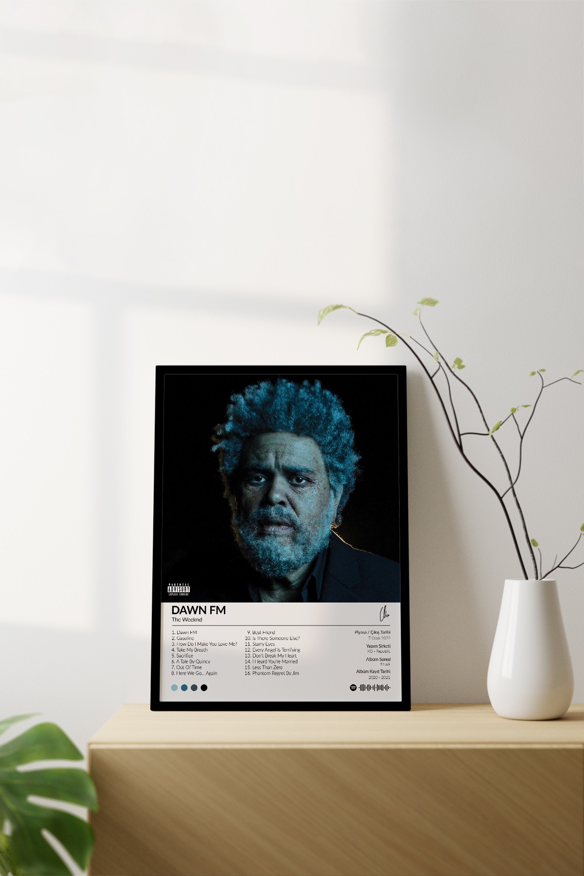 The Weeknd Dawn FM Çerçevesiz Spotify Barkodlu Albüm Poster