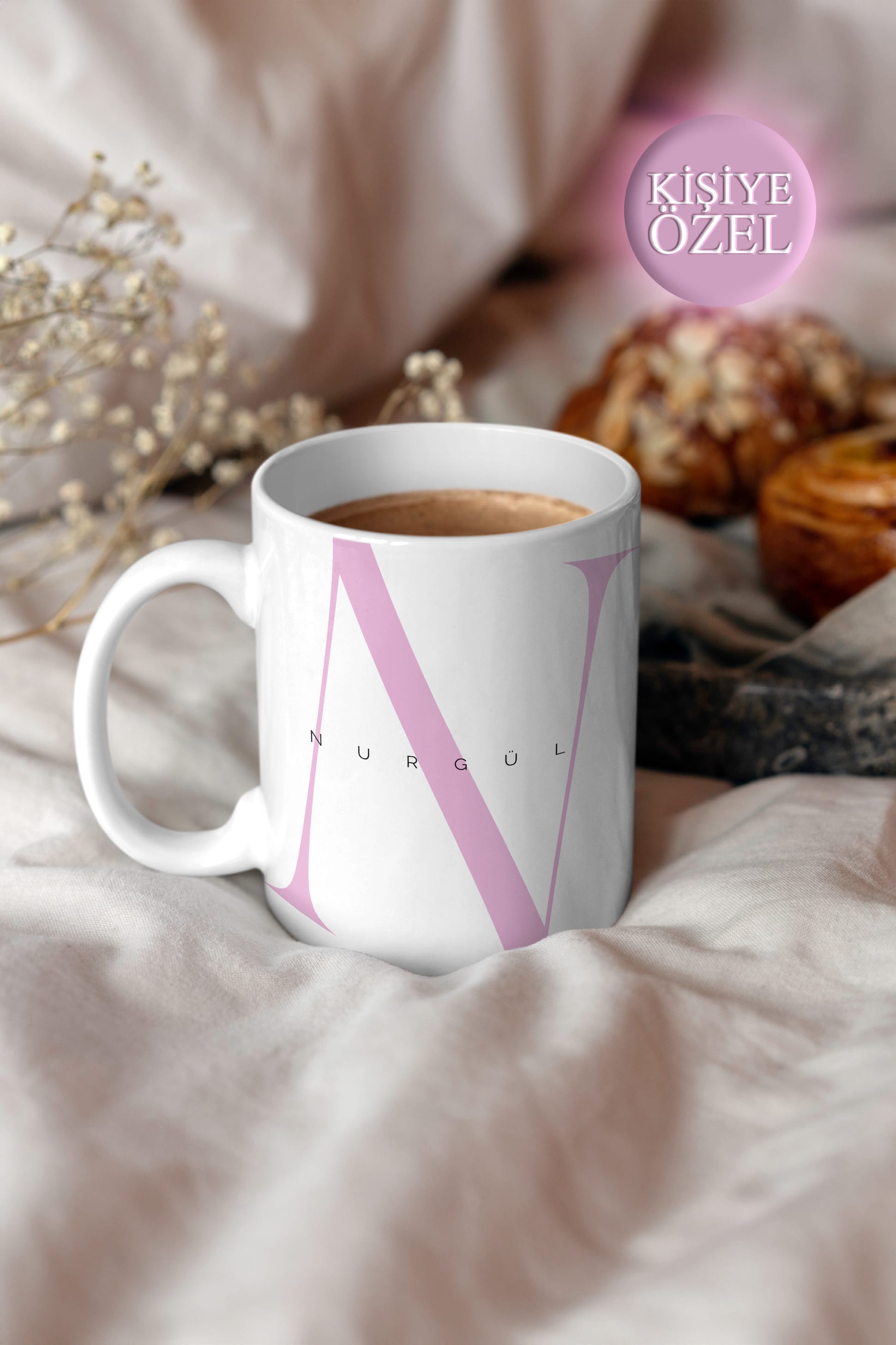 Kişiye Özel N Harfi ve İsim Yazılı Soft Lila Renkli Tasarım Kupa Bardak 300 ml
