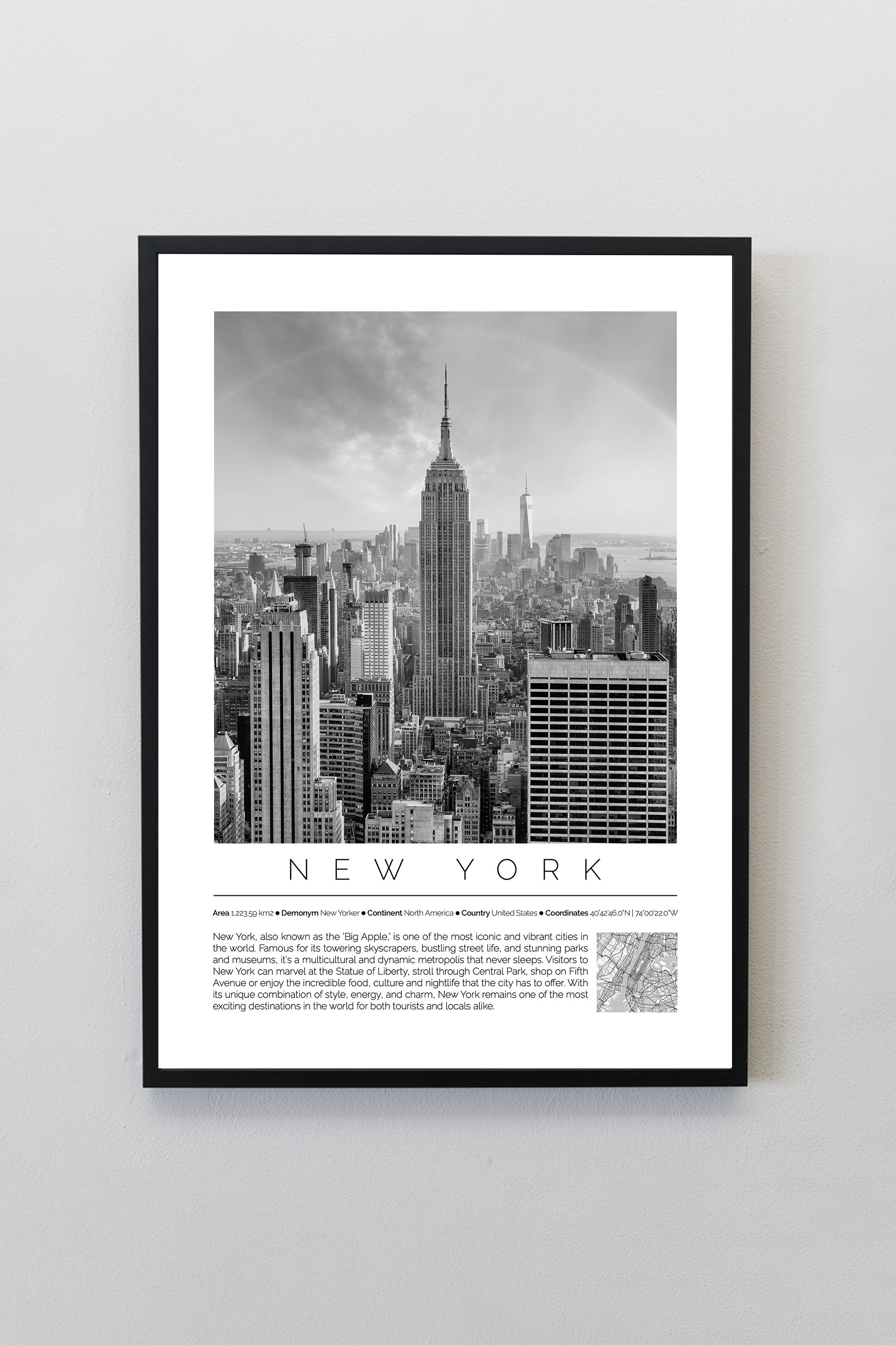 New York Amerika Dünya Şehirleri Koleksiyonu Çerçeveli Monochrome Tasarım Tablo