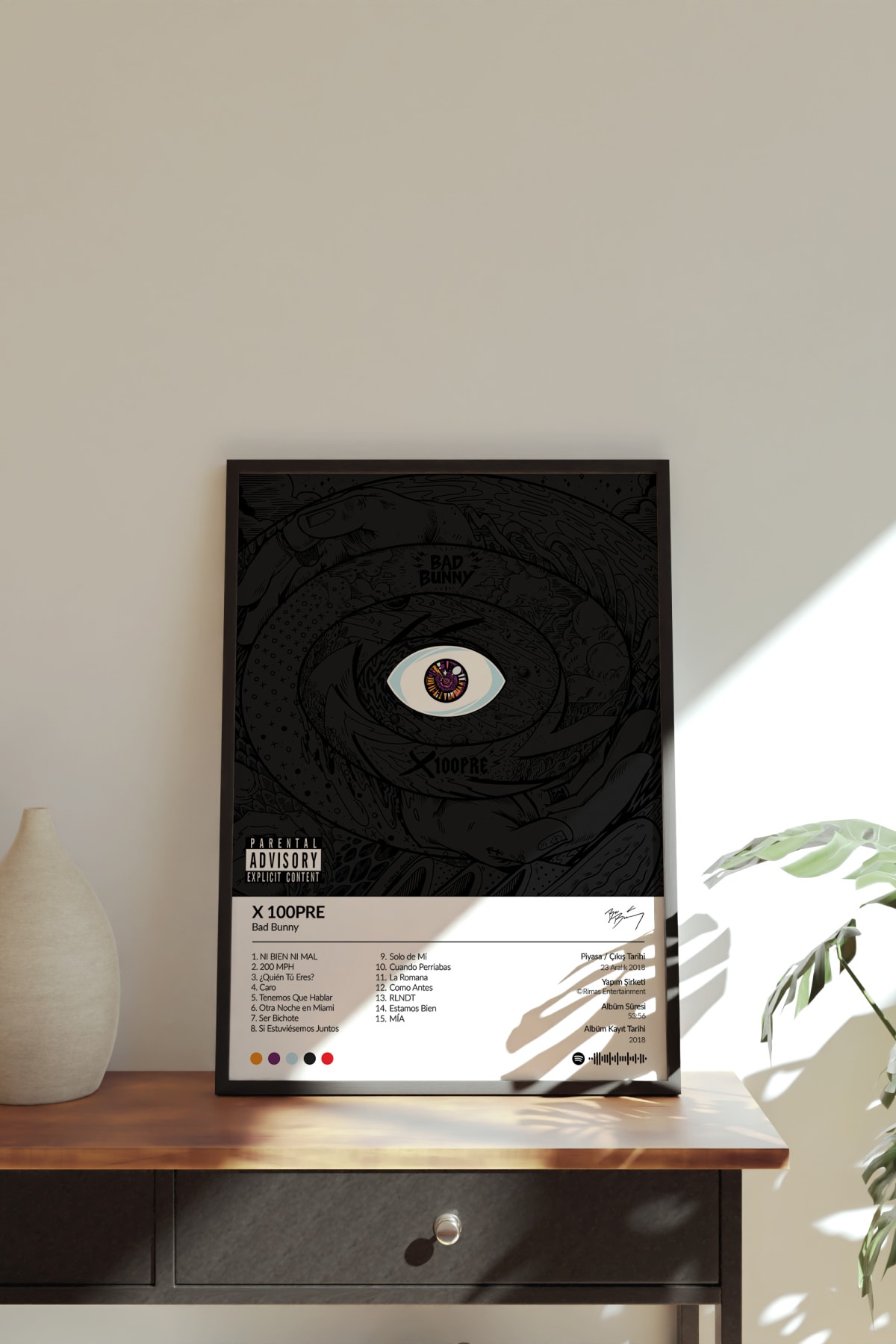 Bad Bunny X 100PRE Albümü Çerçevesiz Albüm Tasarımlı Spotify Poster