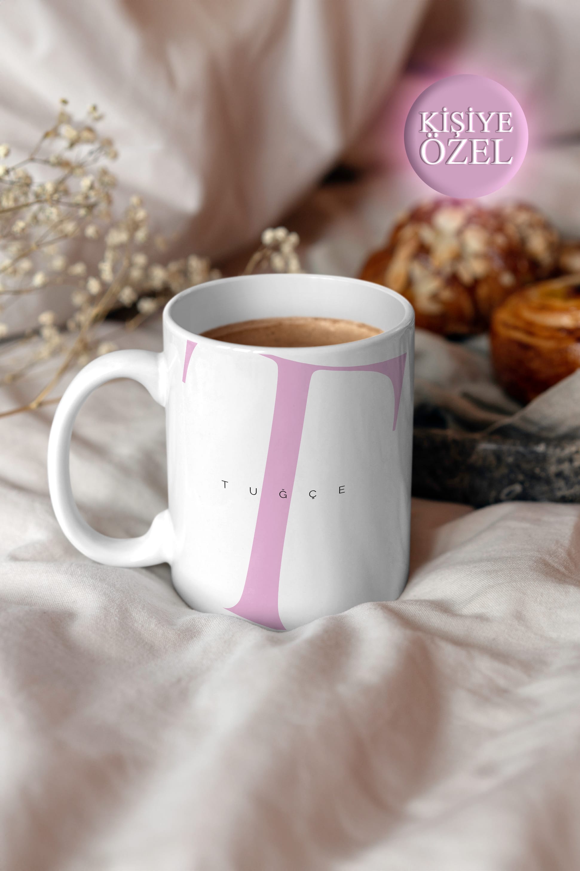 Kişiye Özel T Harfi ve İsim Yazılı Soft Lila Renkli Tasarım Kupa Bardak 300 ml