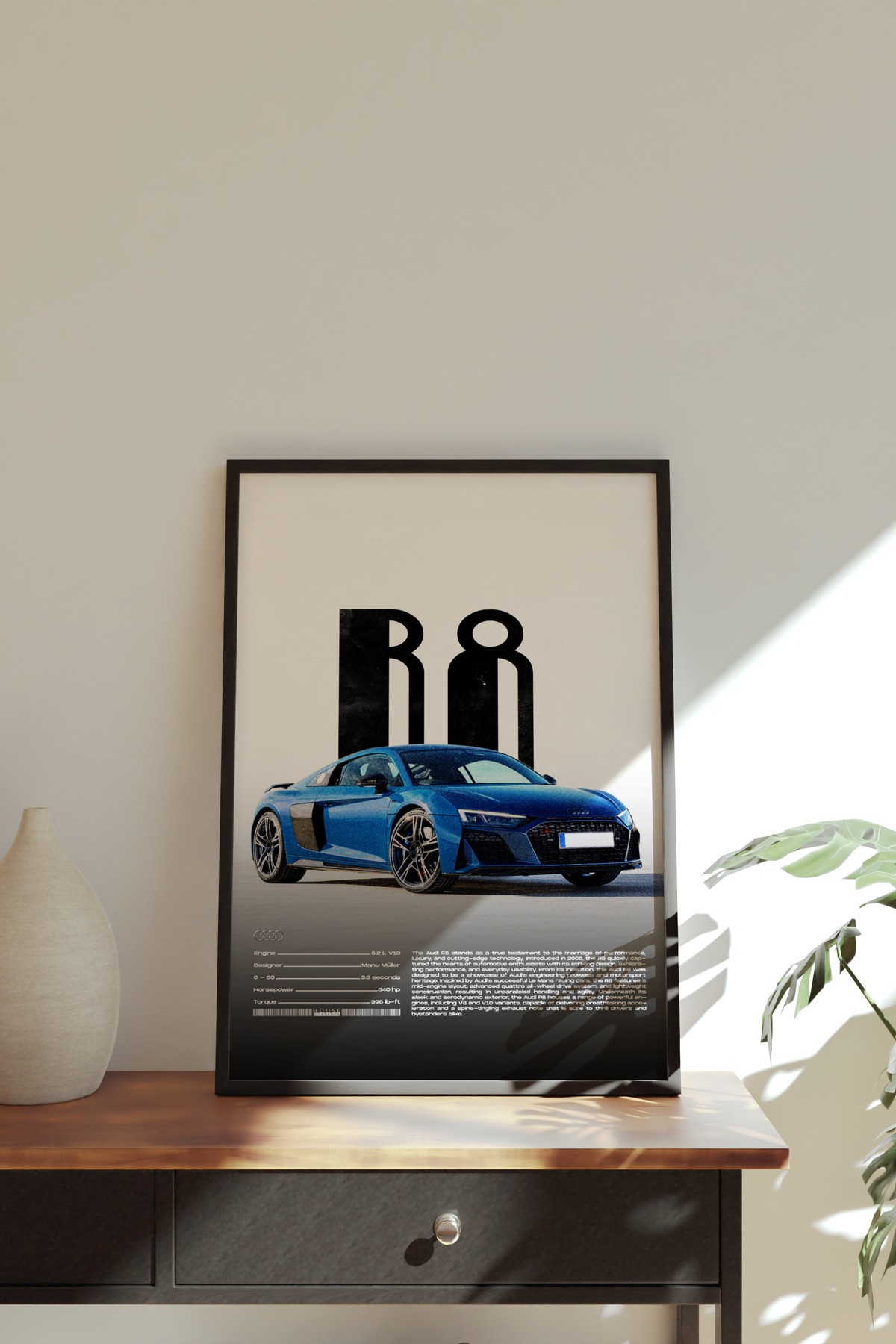 Audi R8 Tasarımlı Çerçevesiz Poster | İkonik Otomobiller Koleksiyonu